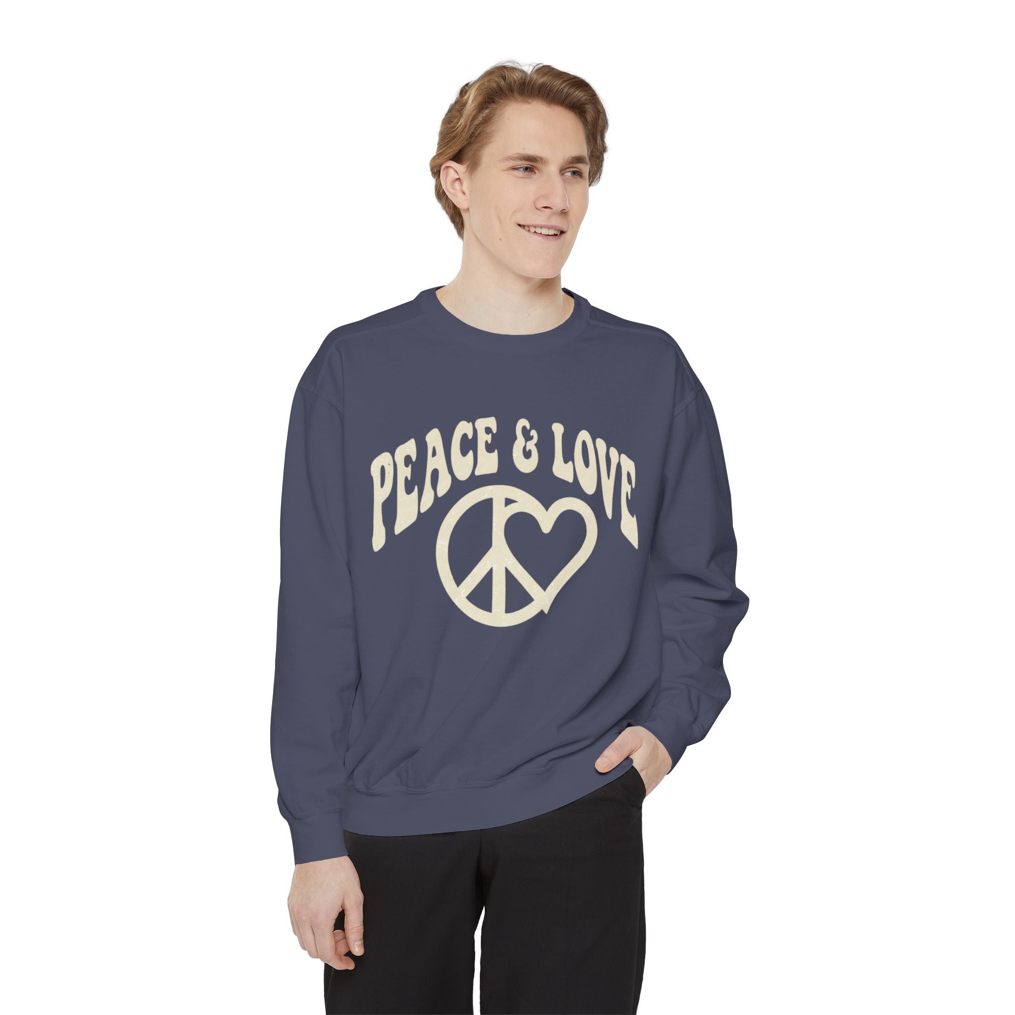 Peace & Love Sweatshirt — Retro Peace Heart Graphic Crewneck