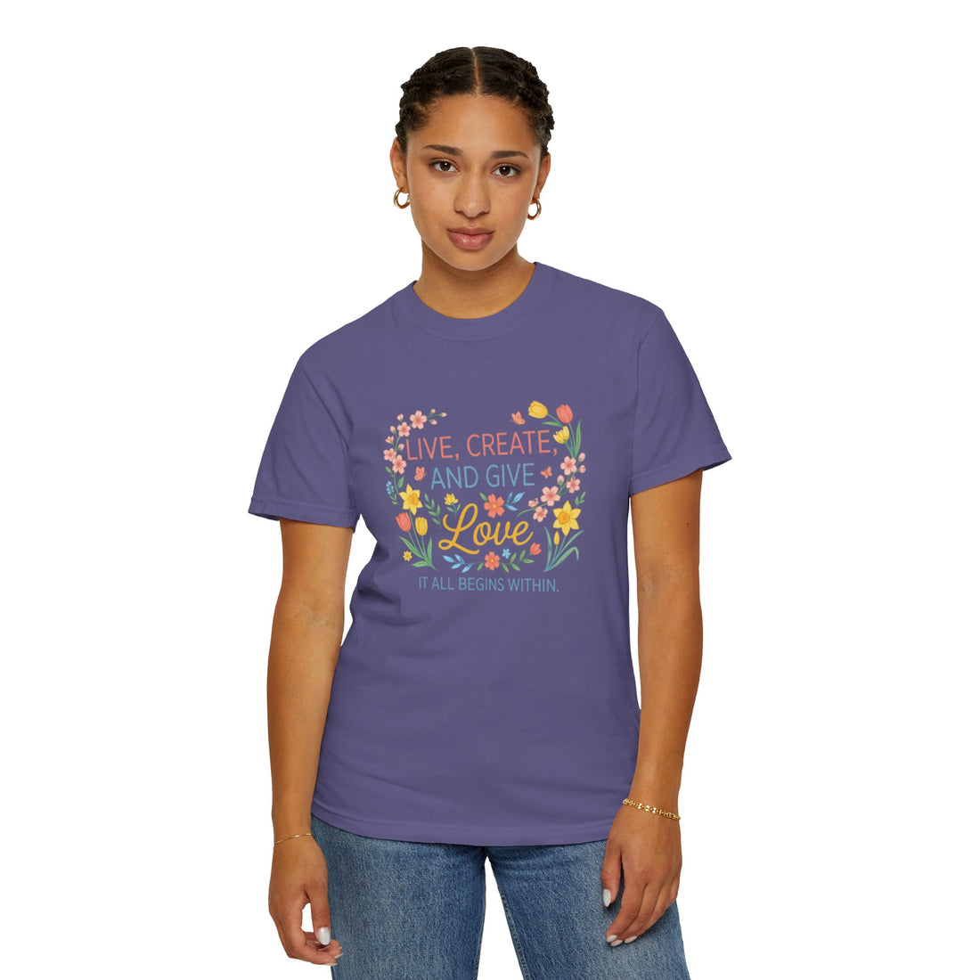 “Live, Create, Love” Avant‑Floral Fashion Tee