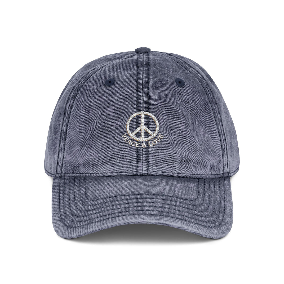 Vintage Embroidered Peace Sign Cap — "Peace & Love" Washed Baseball Hat