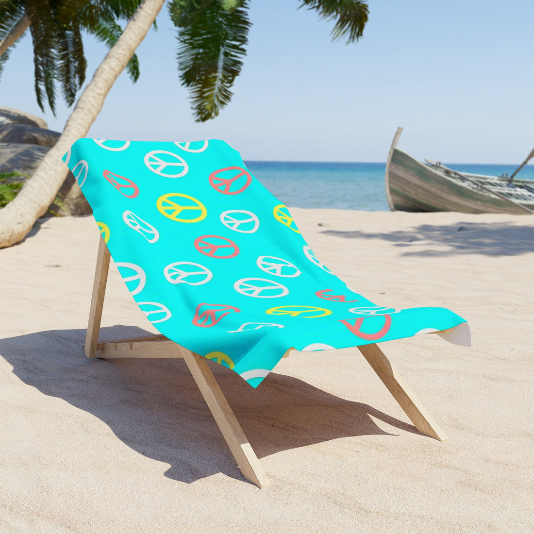Peace Sign Beach Towel — Retro Turquoise Summer Towel