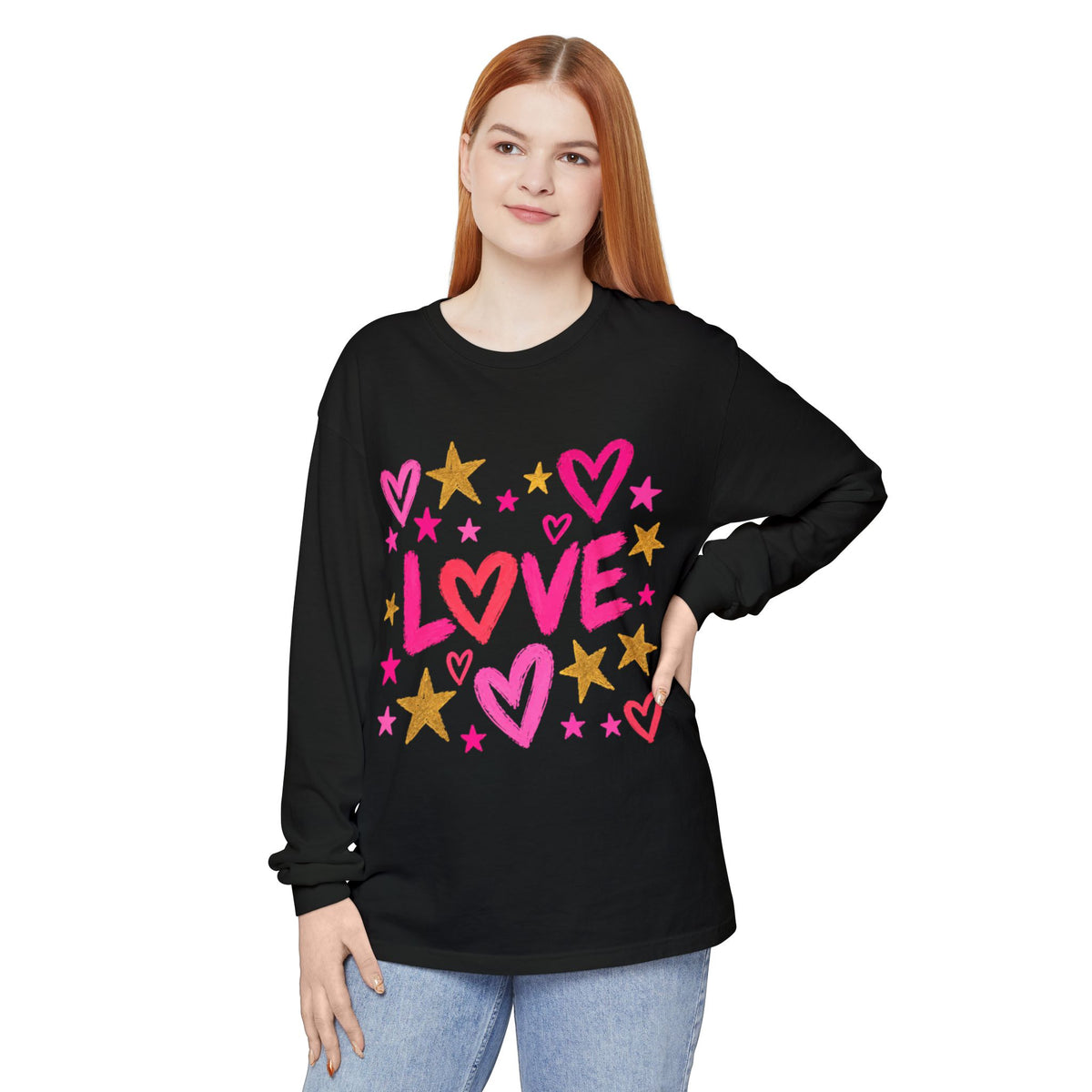 The Golden Heart Long Sleeve — Pink & Gold Graphic Tee