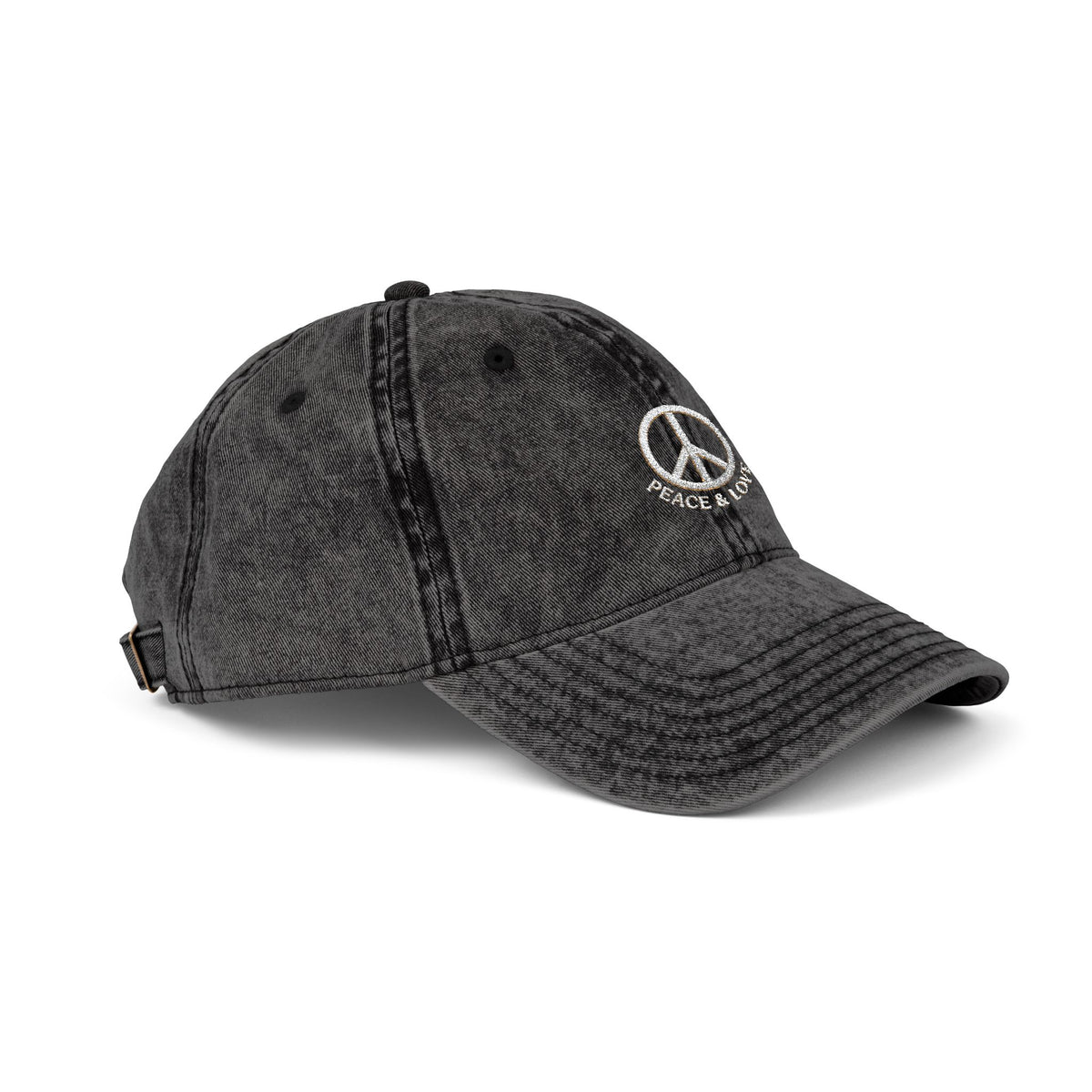 Vintage Embroidered Peace Sign Cap — "Peace & Love" Washed Baseball Hat
