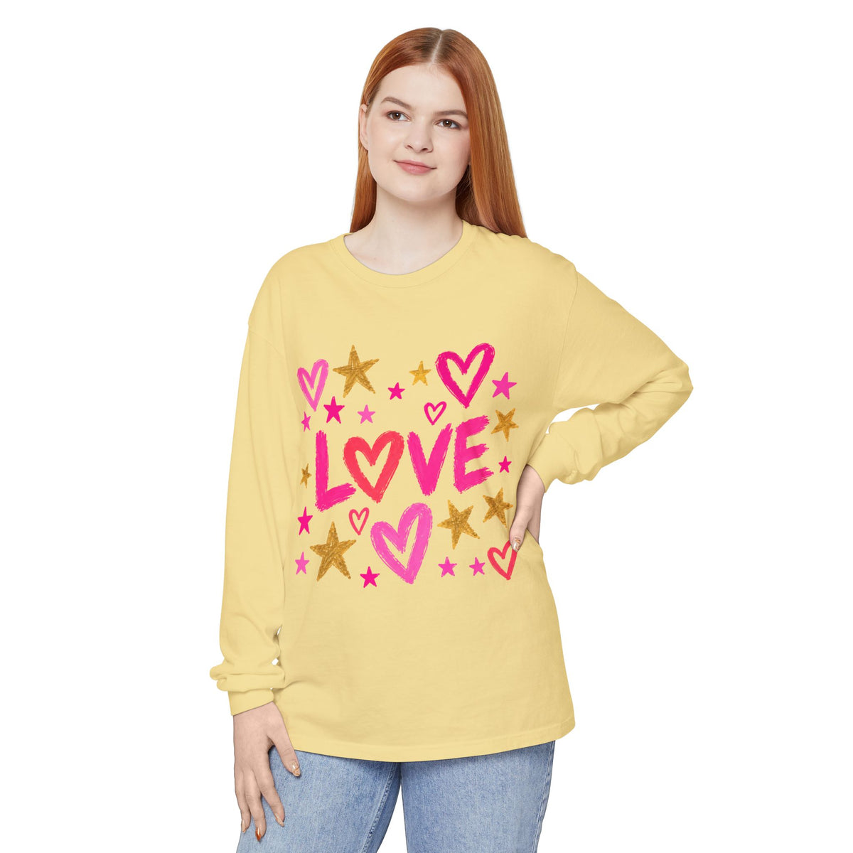 The Golden Heart Long Sleeve — Pink & Gold Graphic Tee
