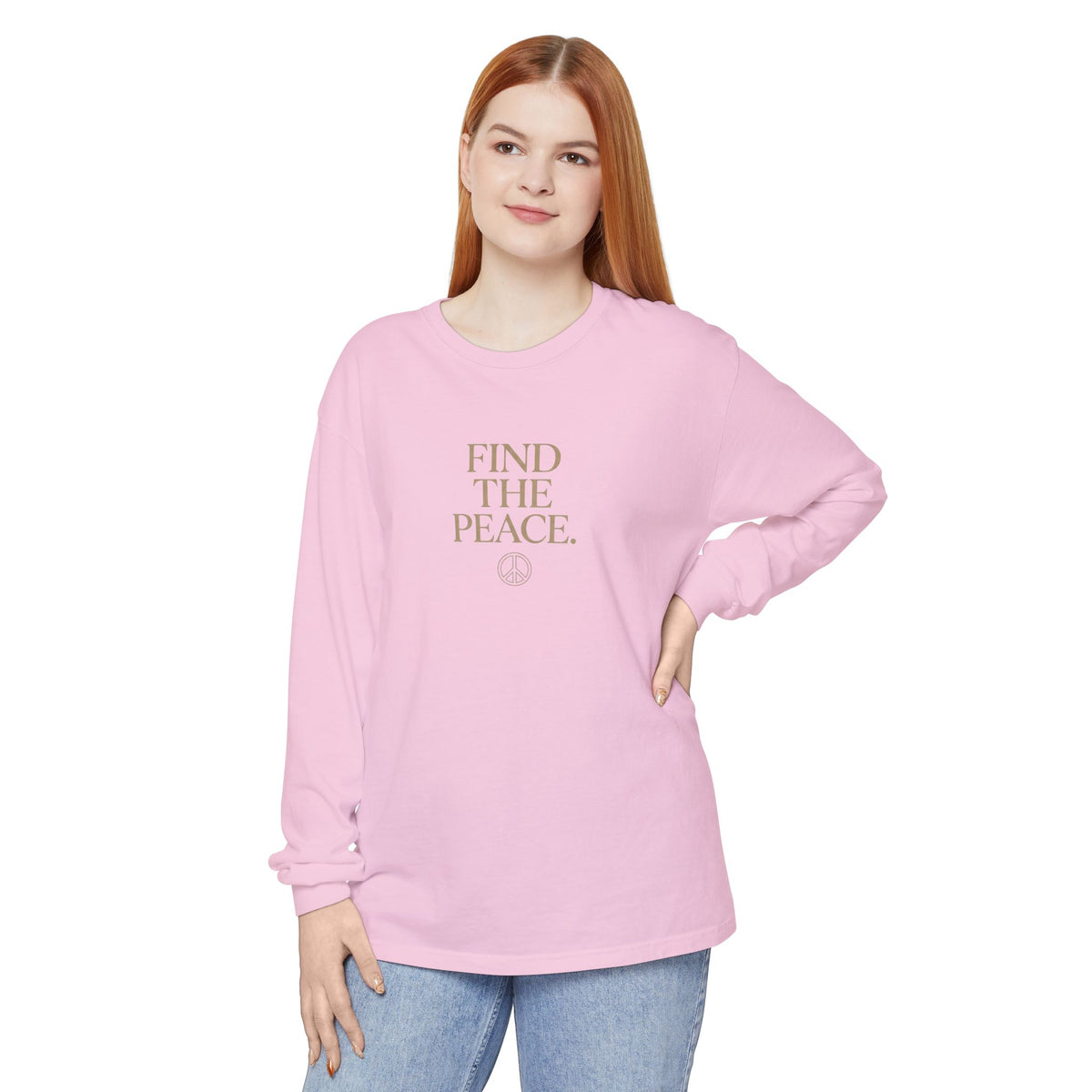Find The Peace Long Sleeve Tee — Minimal Peace Sign Graphic