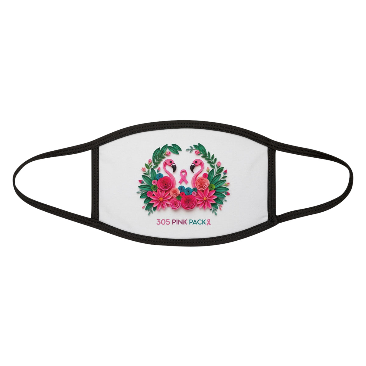 Flamingo Pink Ribbon Face Mask — Floral Breast Cancer Awareness Mask