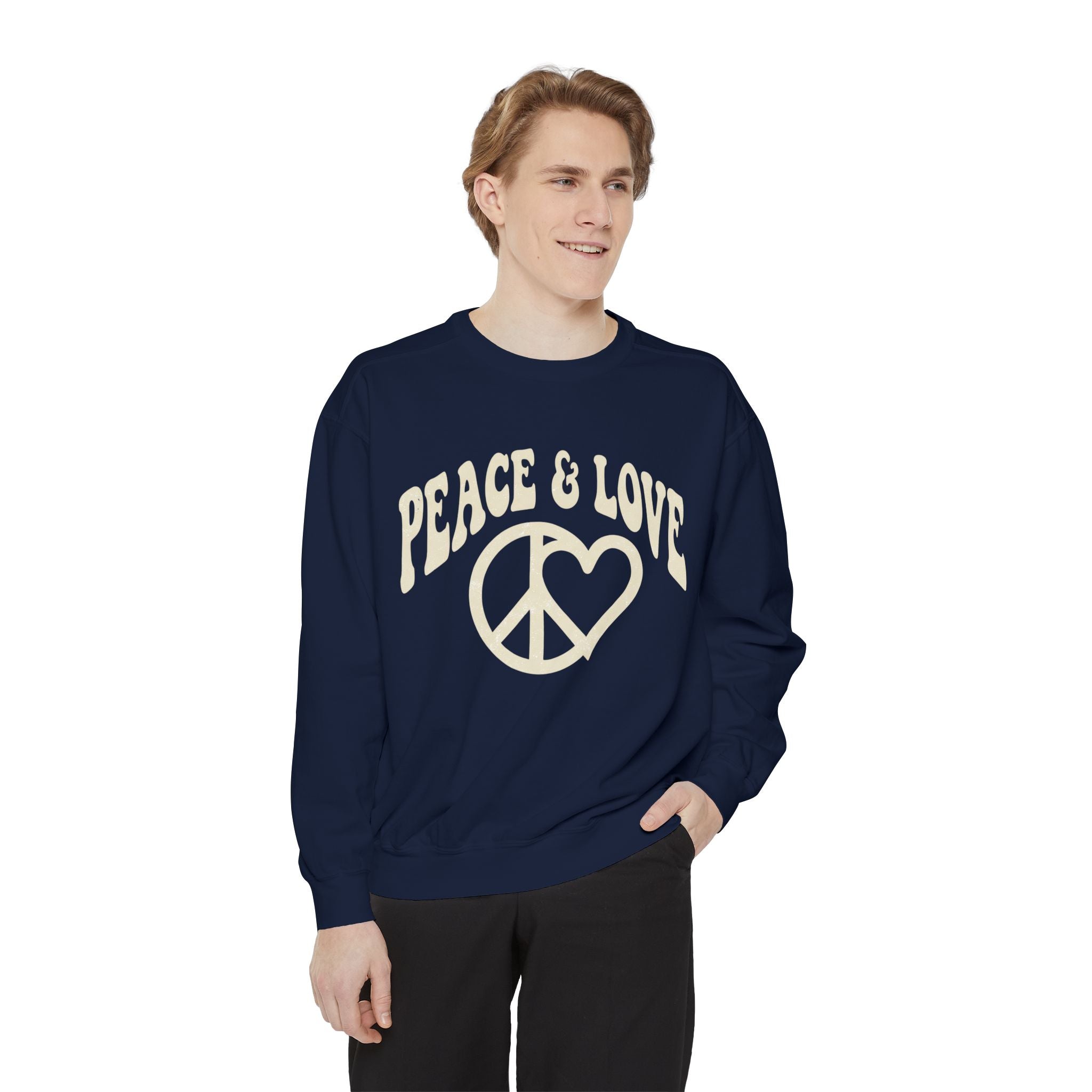 Peace & Love Sweatshirt — Retro Peace Heart Graphic Crewneck