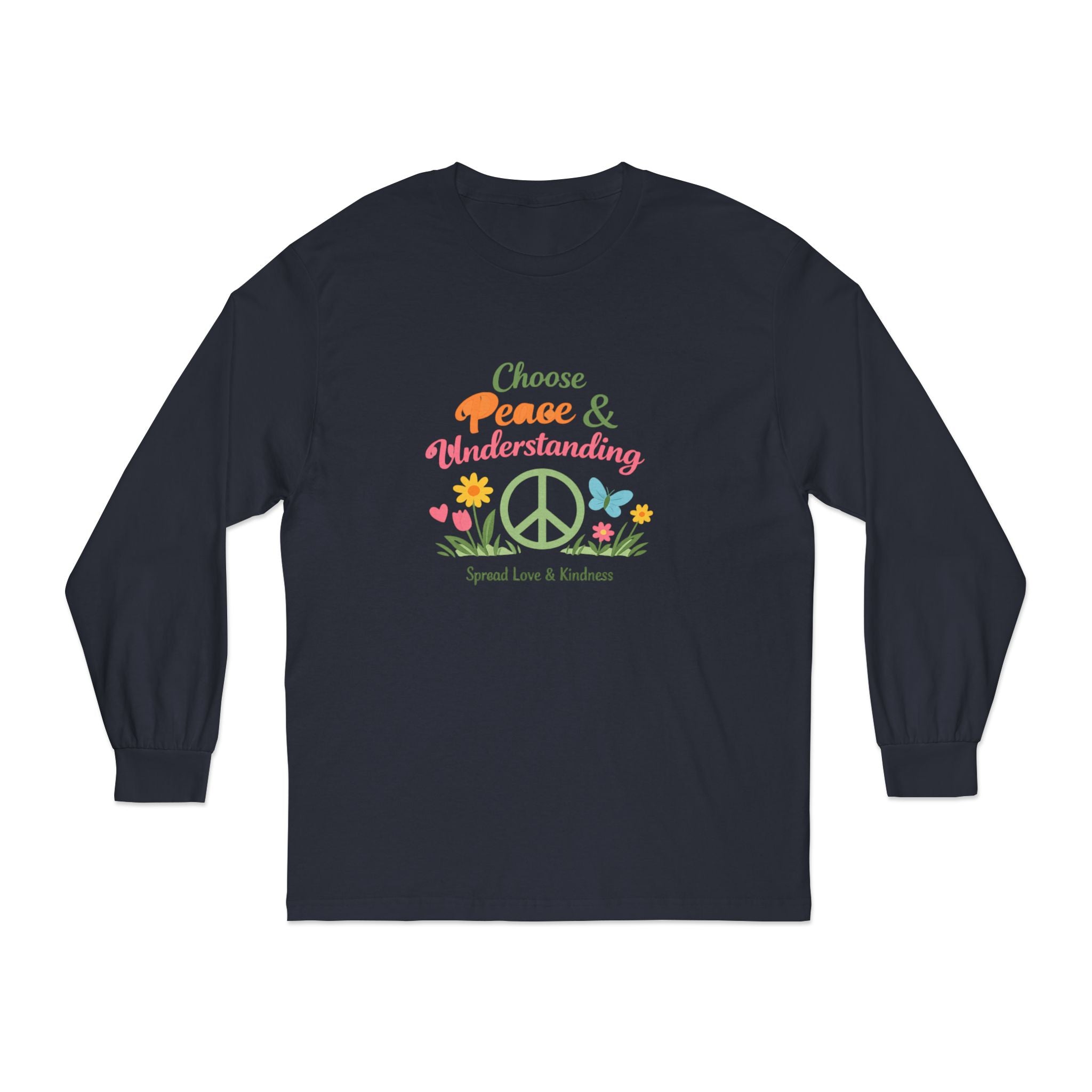 Peace & Understanding Long Sleeve Tee — "Choose Peace & Understanding" Floral Peace Sign Shirt