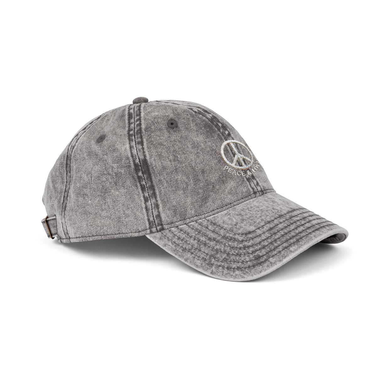 Vintage Embroidered Peace Sign Cap — "Peace & Love" Washed Baseball Hat
