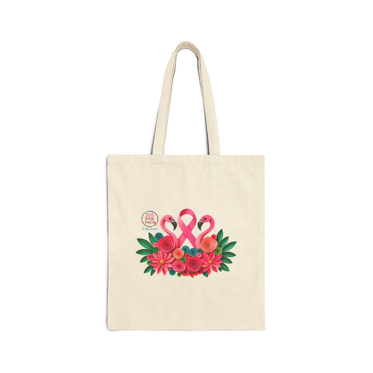 305 Pink Pack Flamingo & Floral Cotton Canvas Tote Bag – Limited Edition