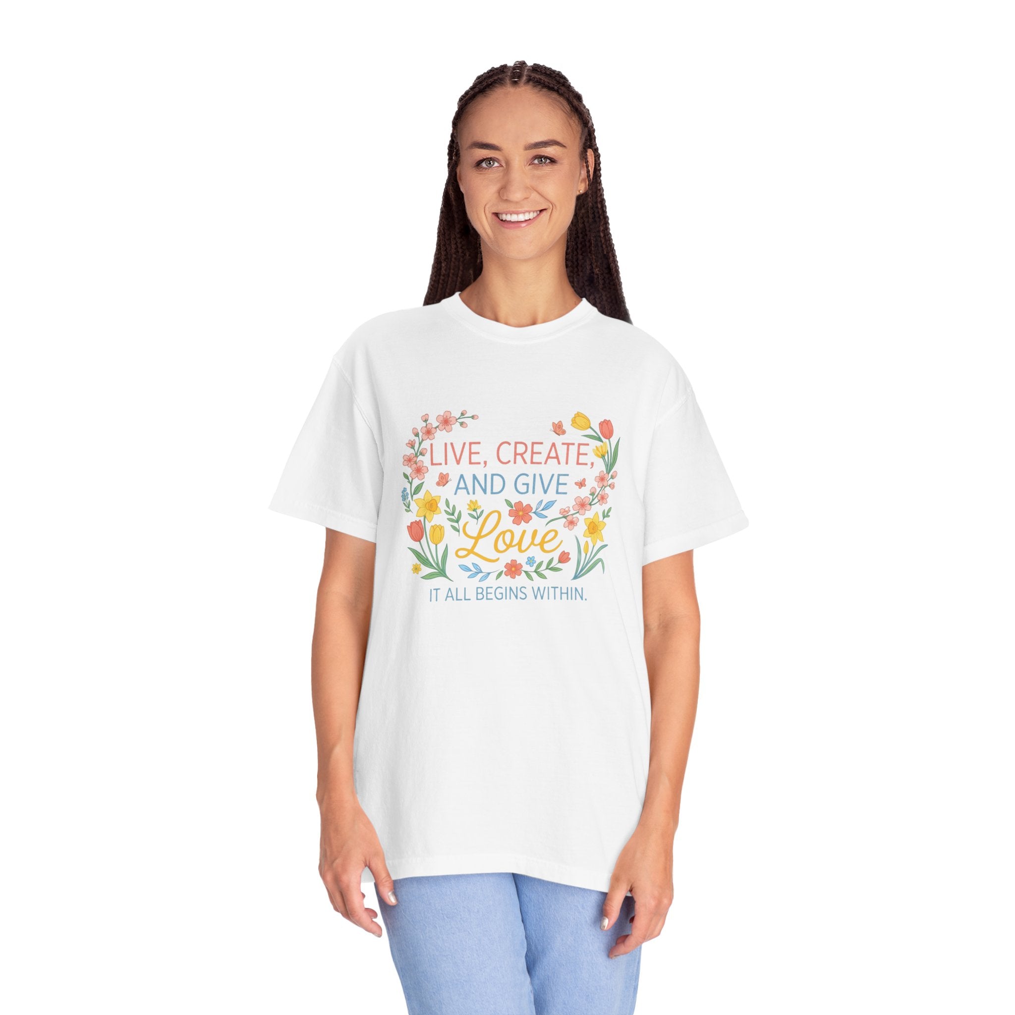 “Live, Create, Love” Avant‑Floral Fashion Tee
