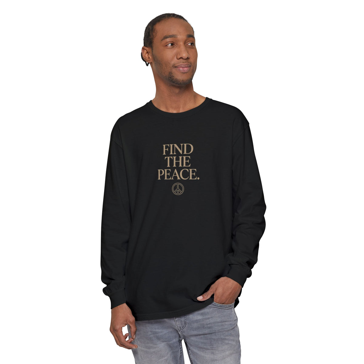 Find The Peace Long Sleeve Tee — Minimal Peace Sign Graphic