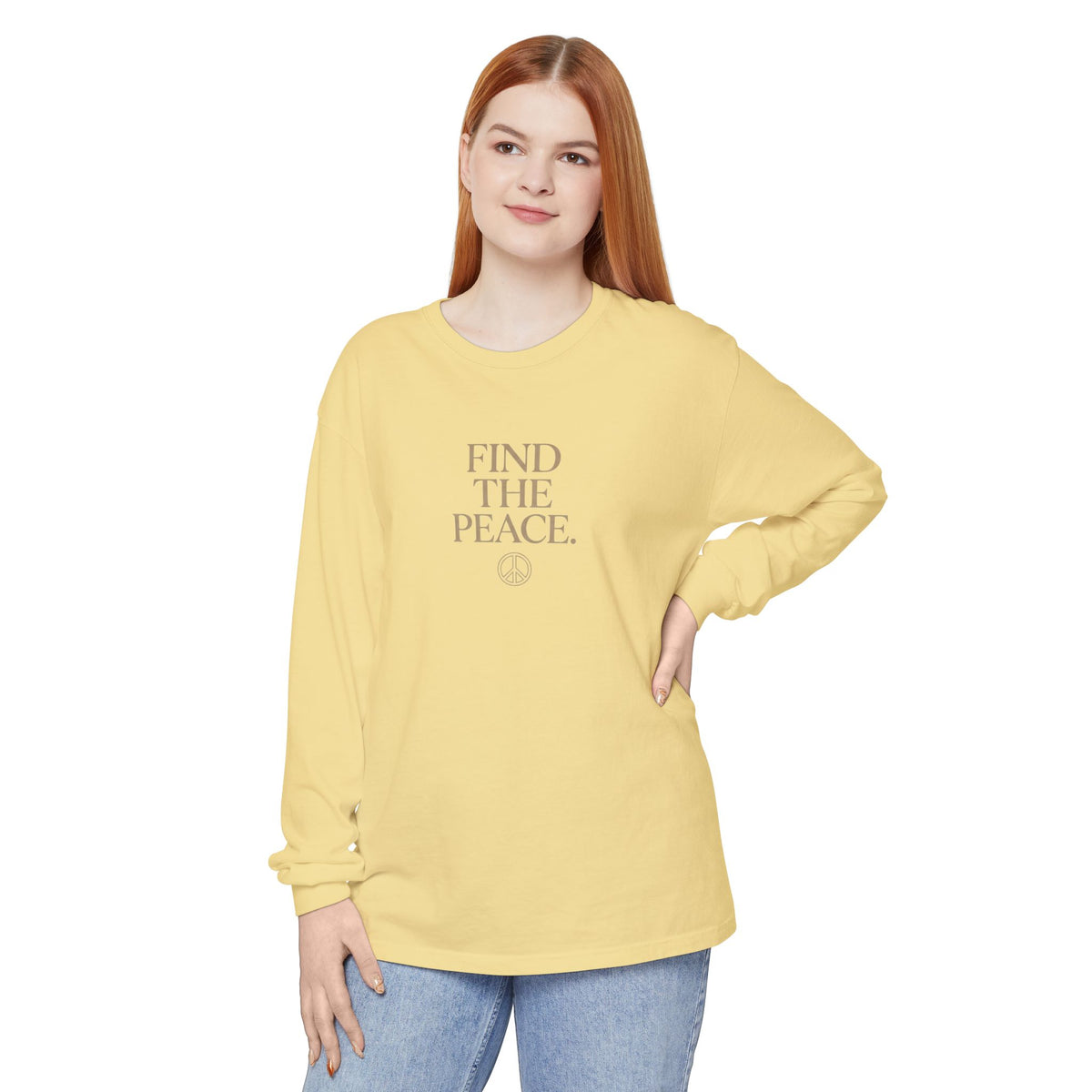 Find The Peace Long Sleeve Tee — Minimal Peace Sign Graphic