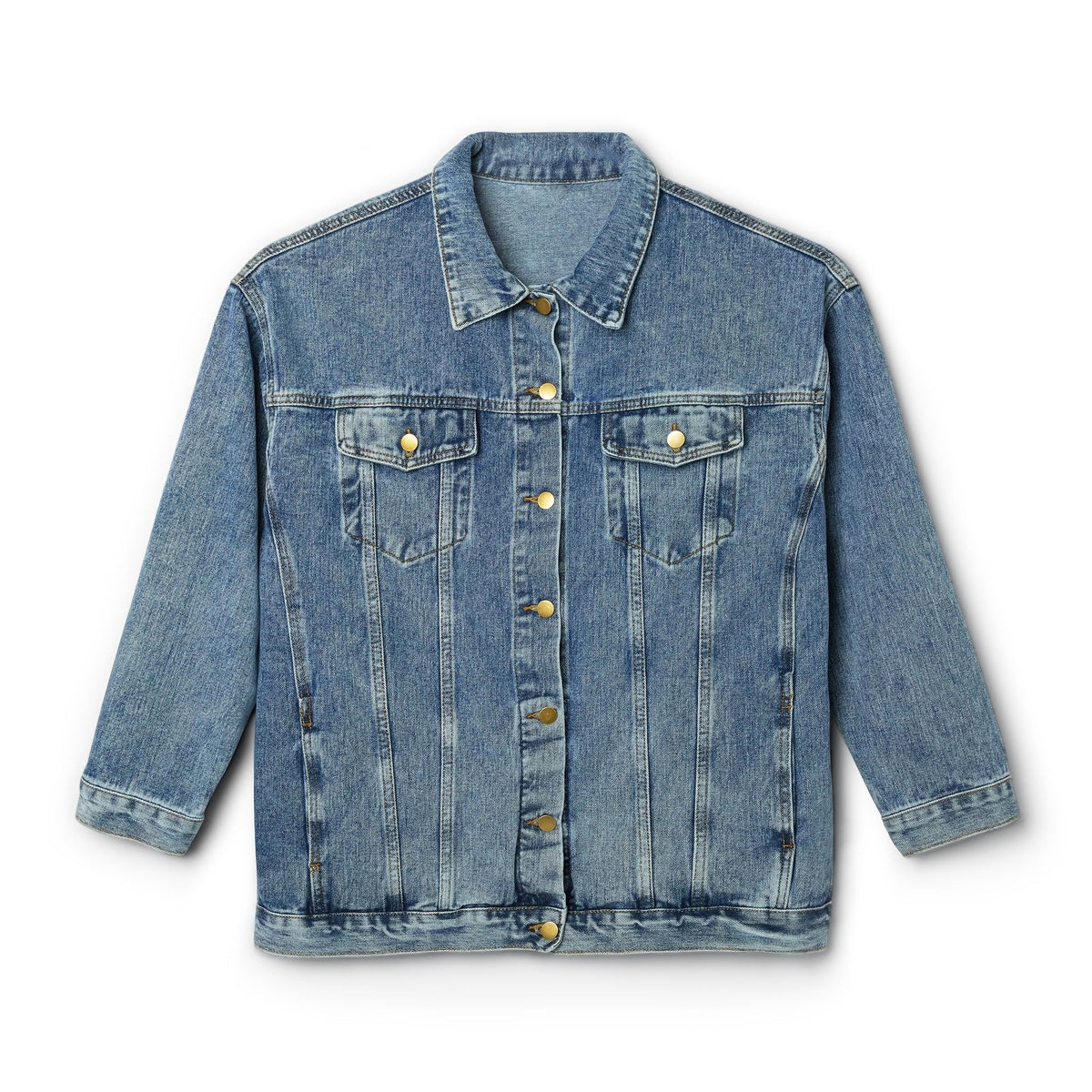 Women's Denim Jacket with Floral Peace Sign Embroidery – Boho Retro Jean Jacket
