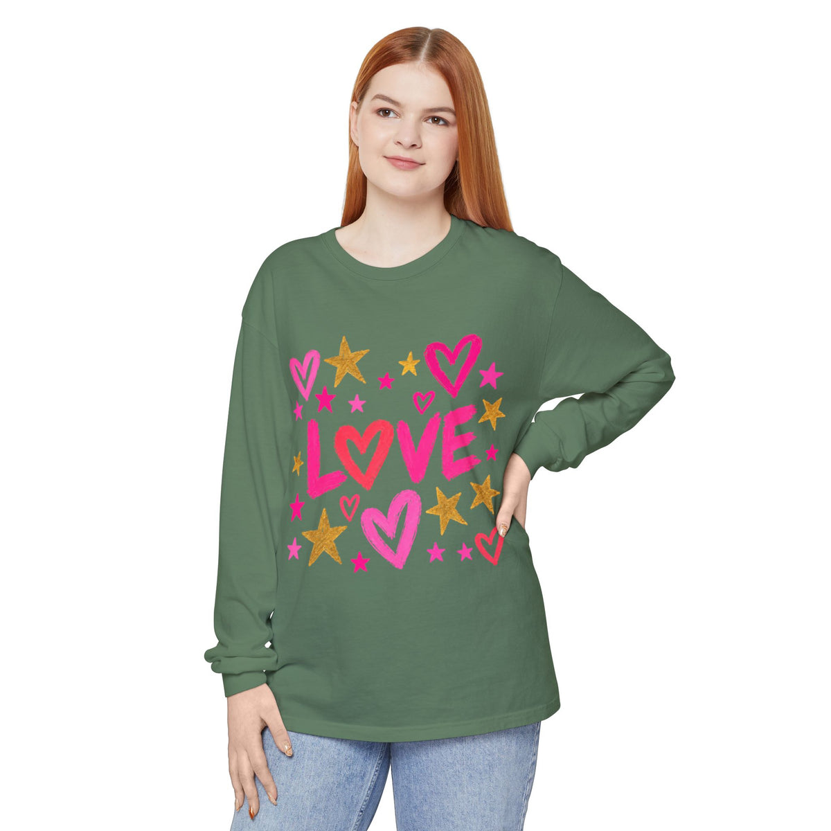 The Golden Heart Long Sleeve — Pink & Gold Graphic Tee