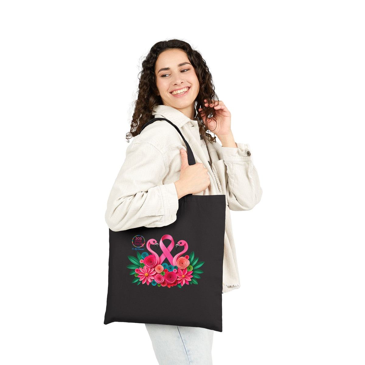 305 Pink Pack Flamingo & Floral Cotton Canvas Tote Bag – Limited Edition