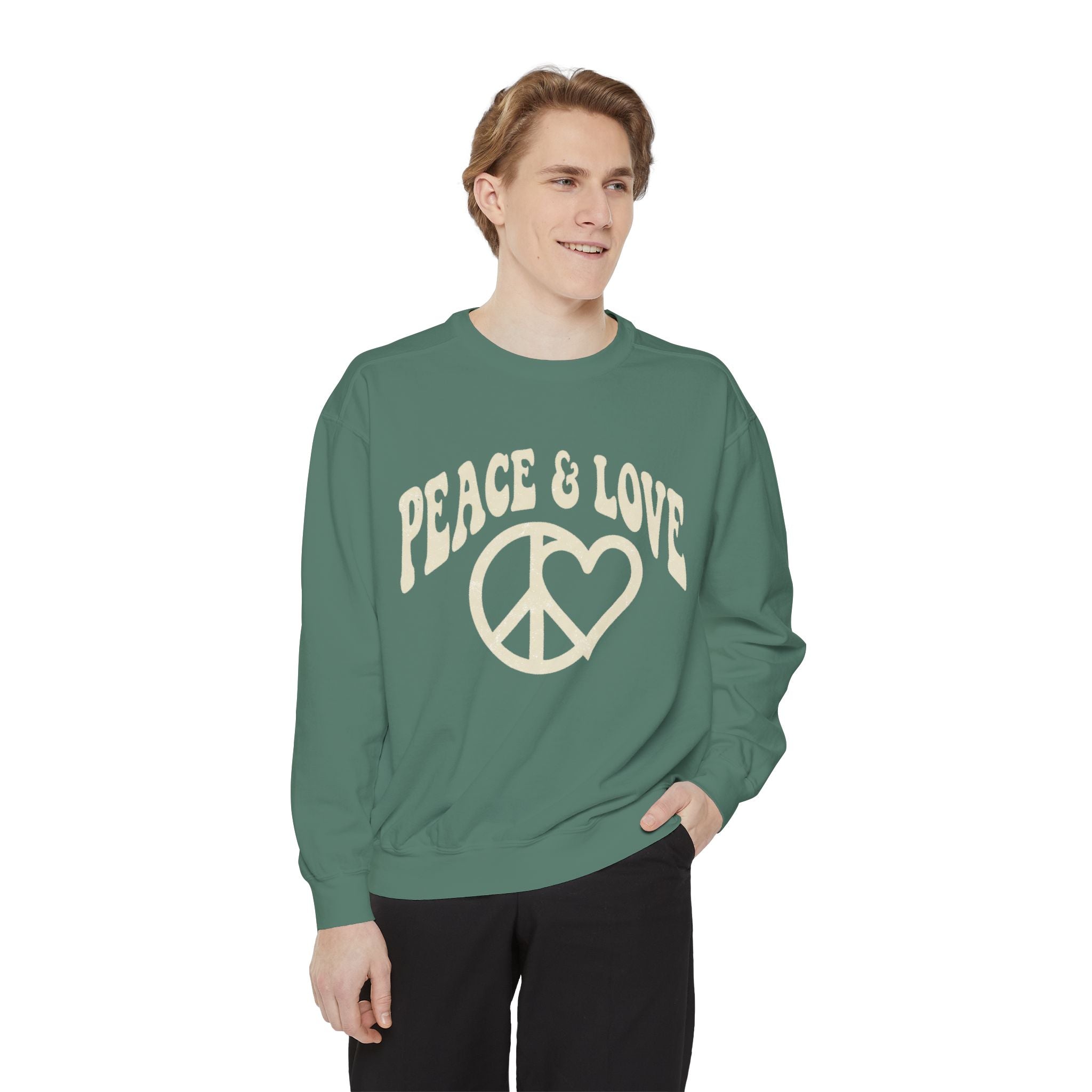 Peace & Love Sweatshirt — Retro Peace Heart Graphic Crewneck