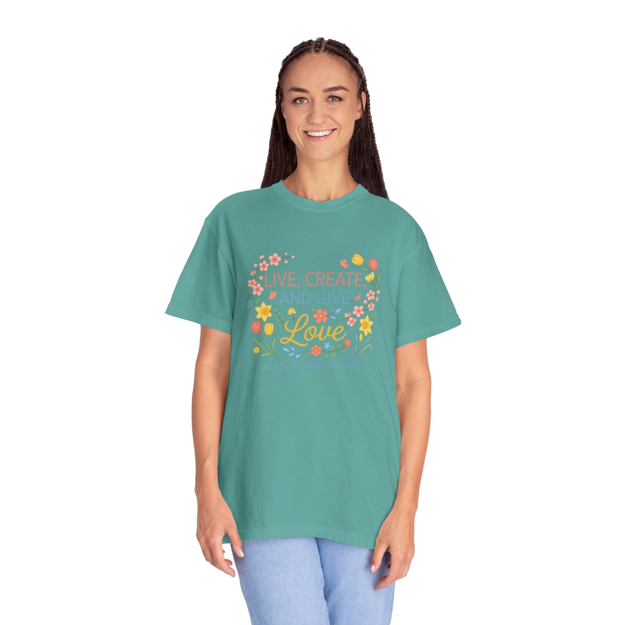 “Live, Create, Love” Avant‑Floral Fashion Tee