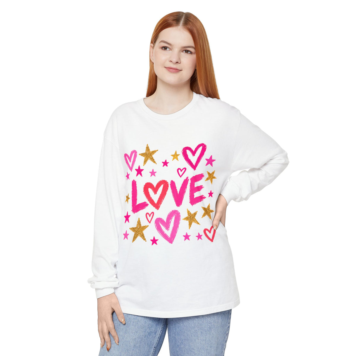 The Golden Heart Long Sleeve — Pink & Gold Graphic Tee