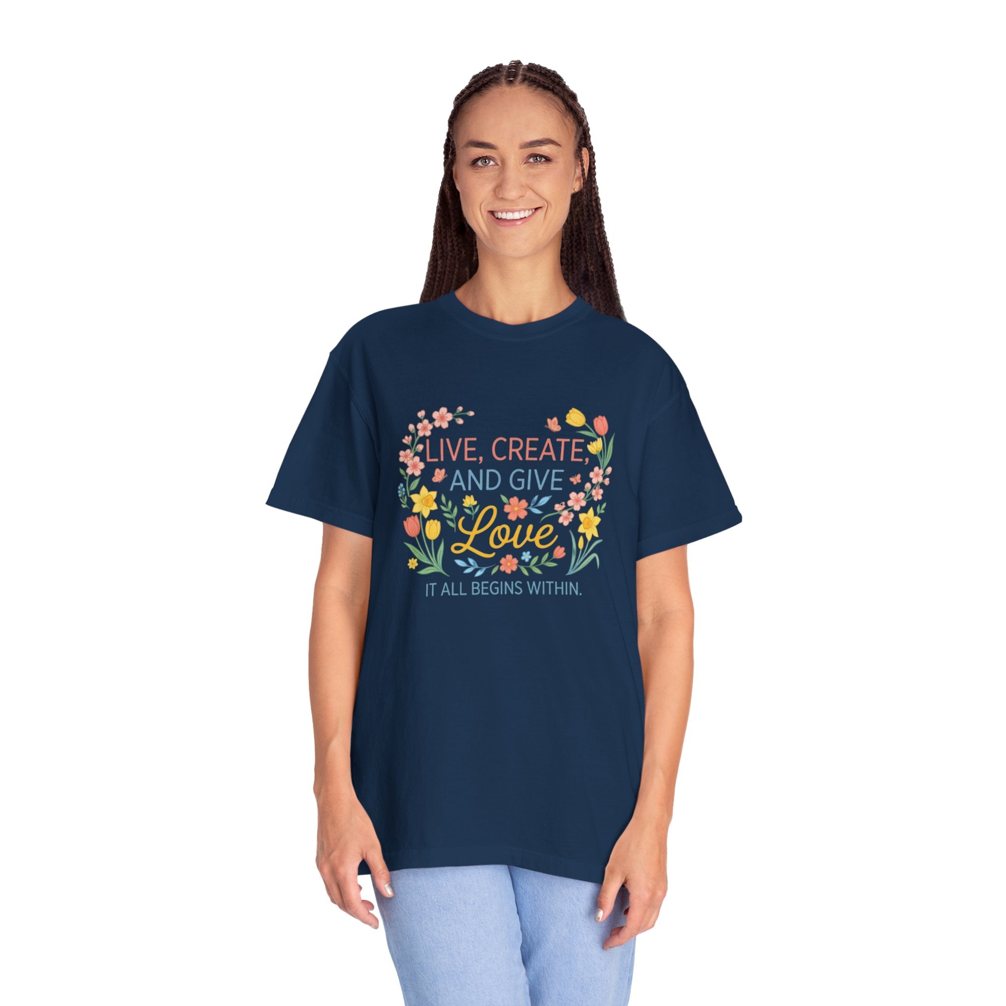 “Live, Create, Love” Avant‑Floral Fashion Tee