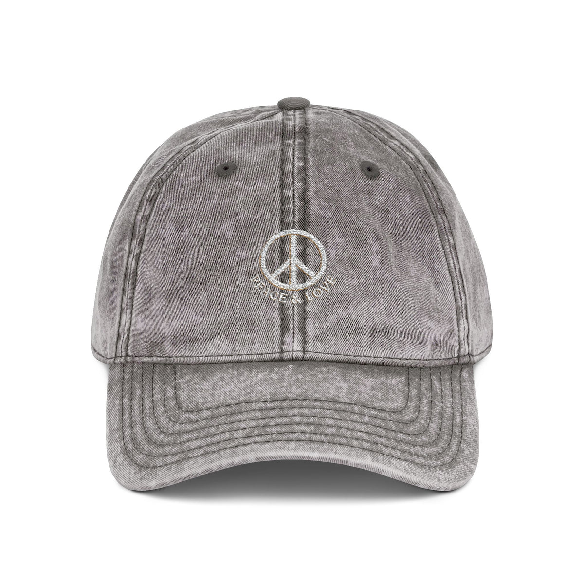 Vintage Embroidered Peace Sign Cap — "Peace & Love" Washed Baseball Hat