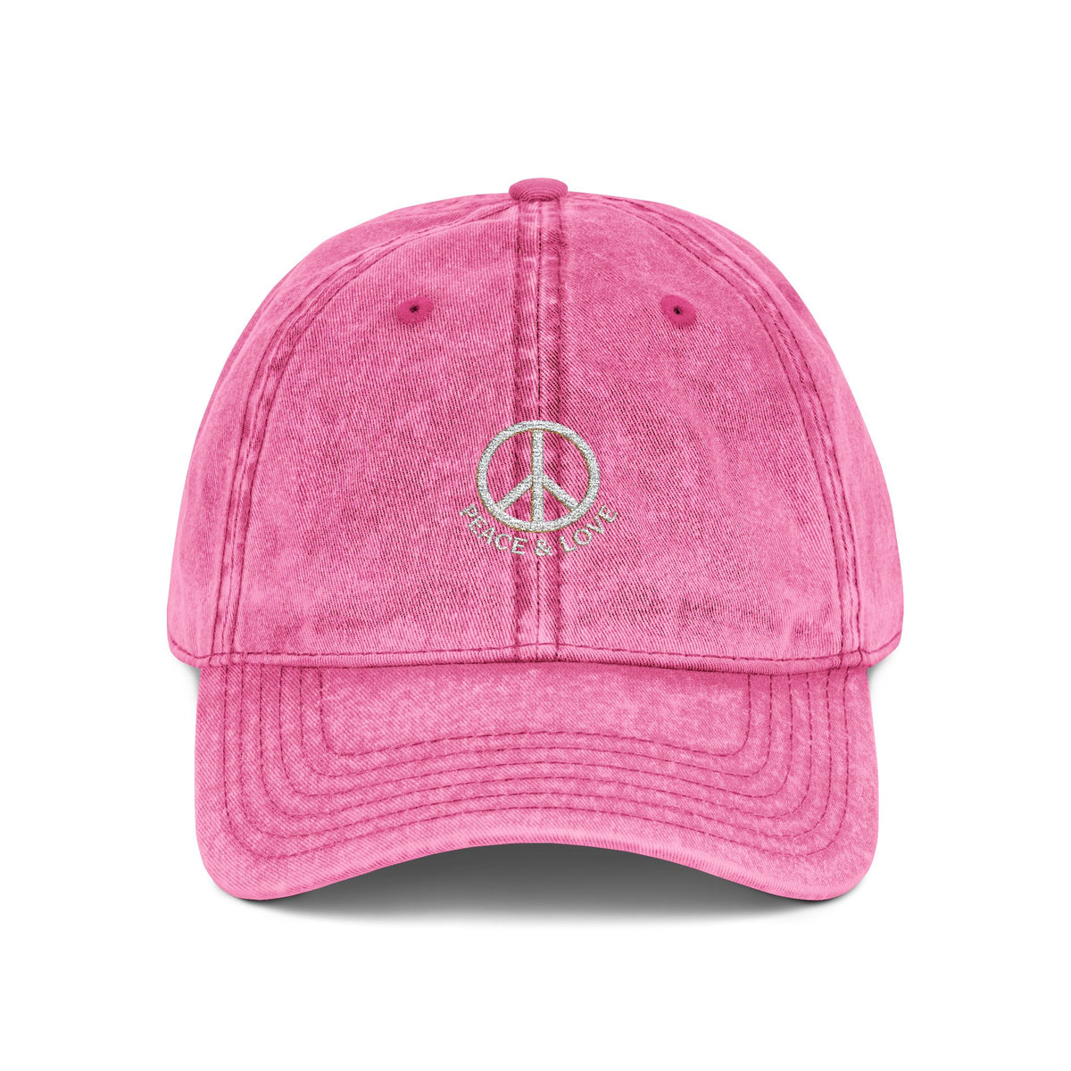 Vintage Embroidered Peace Sign Cap — "Peace & Love" Washed Baseball Hat