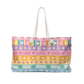 Peace & Love Striped Weekender Bag — Pastel Hippie Travel Tote