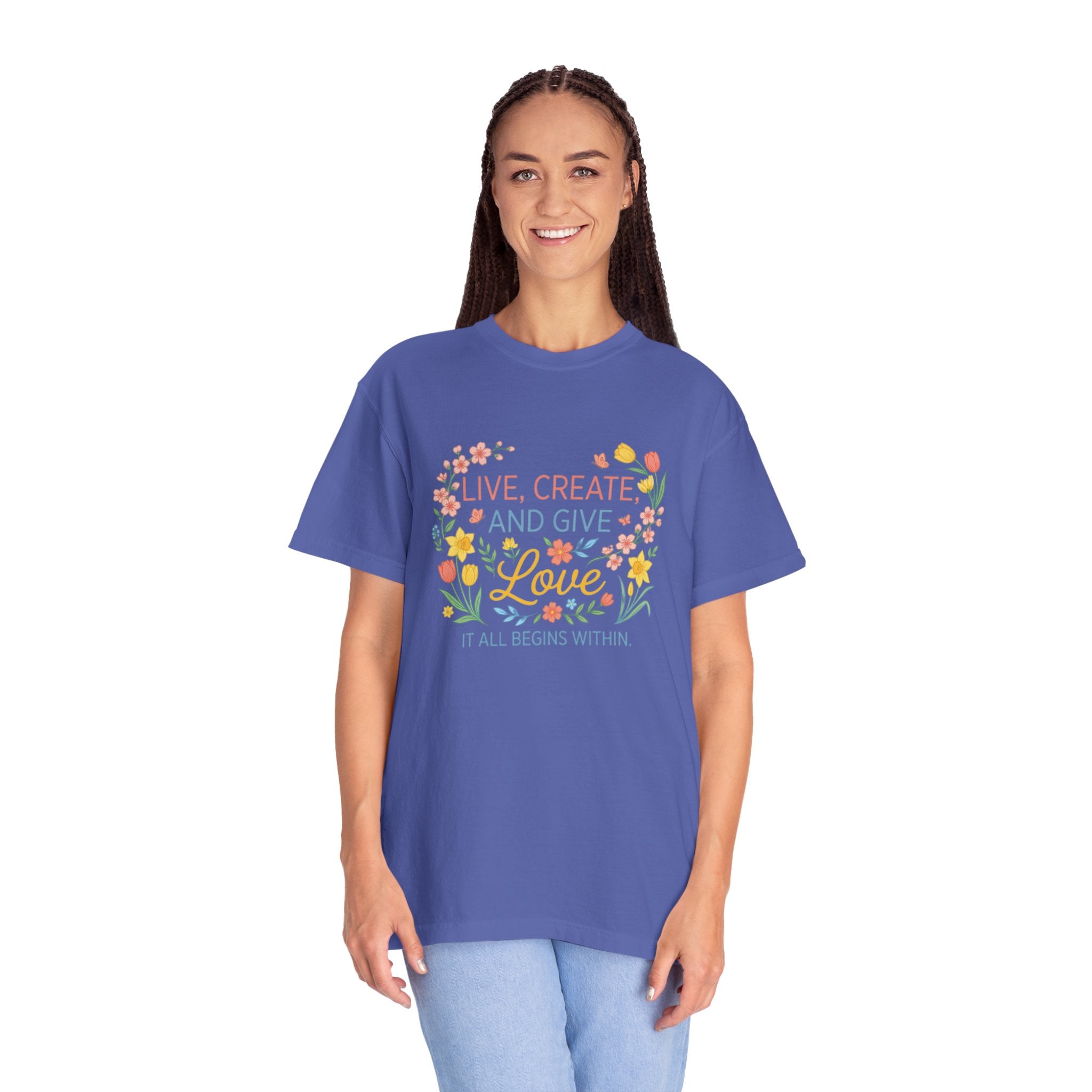 “Live, Create, Love” Avant‑Floral Fashion Tee