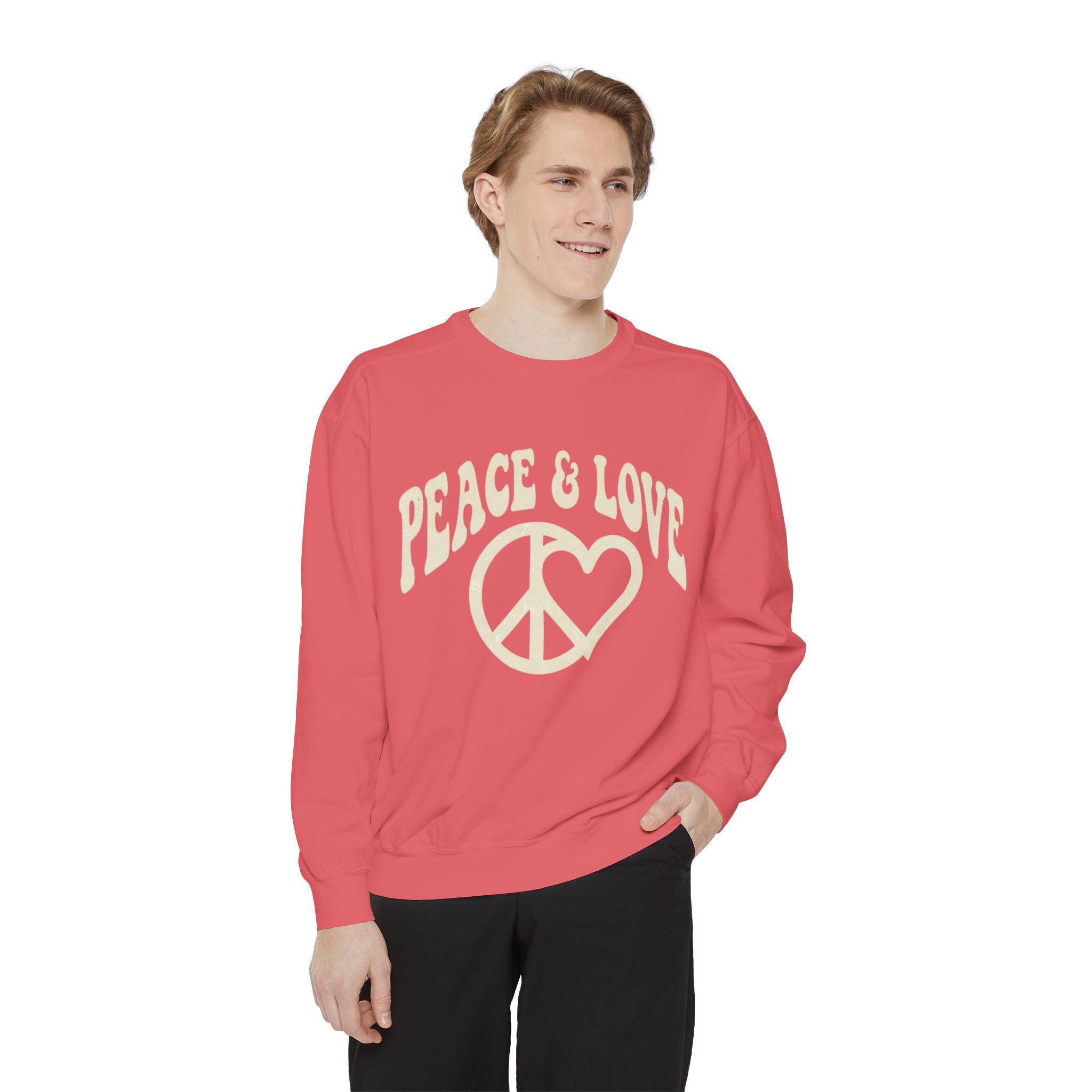 Peace & Love Sweatshirt — Retro Peace Heart Graphic Crewneck