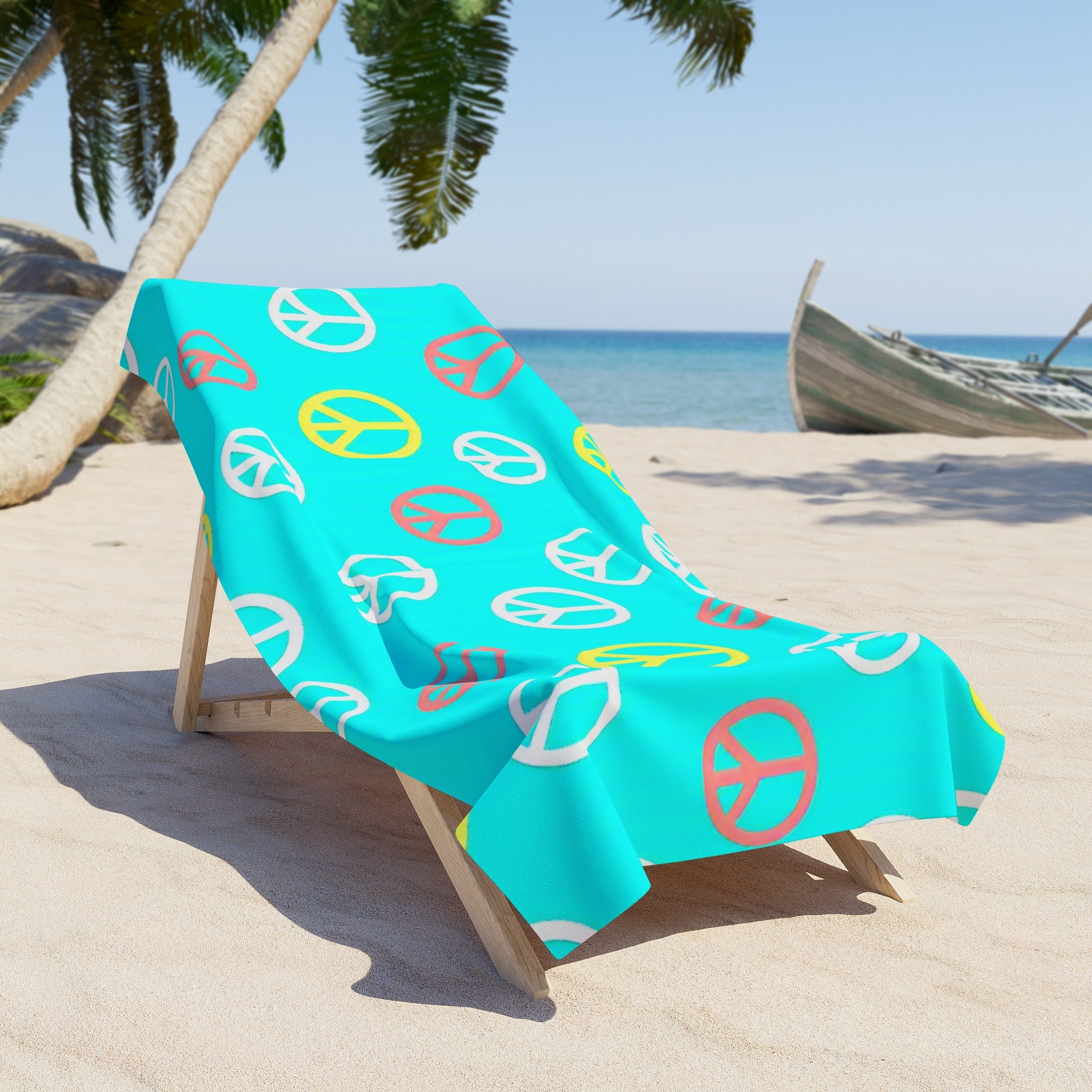 Peace Sign Beach Towel — Retro Turquoise Summer Towel
