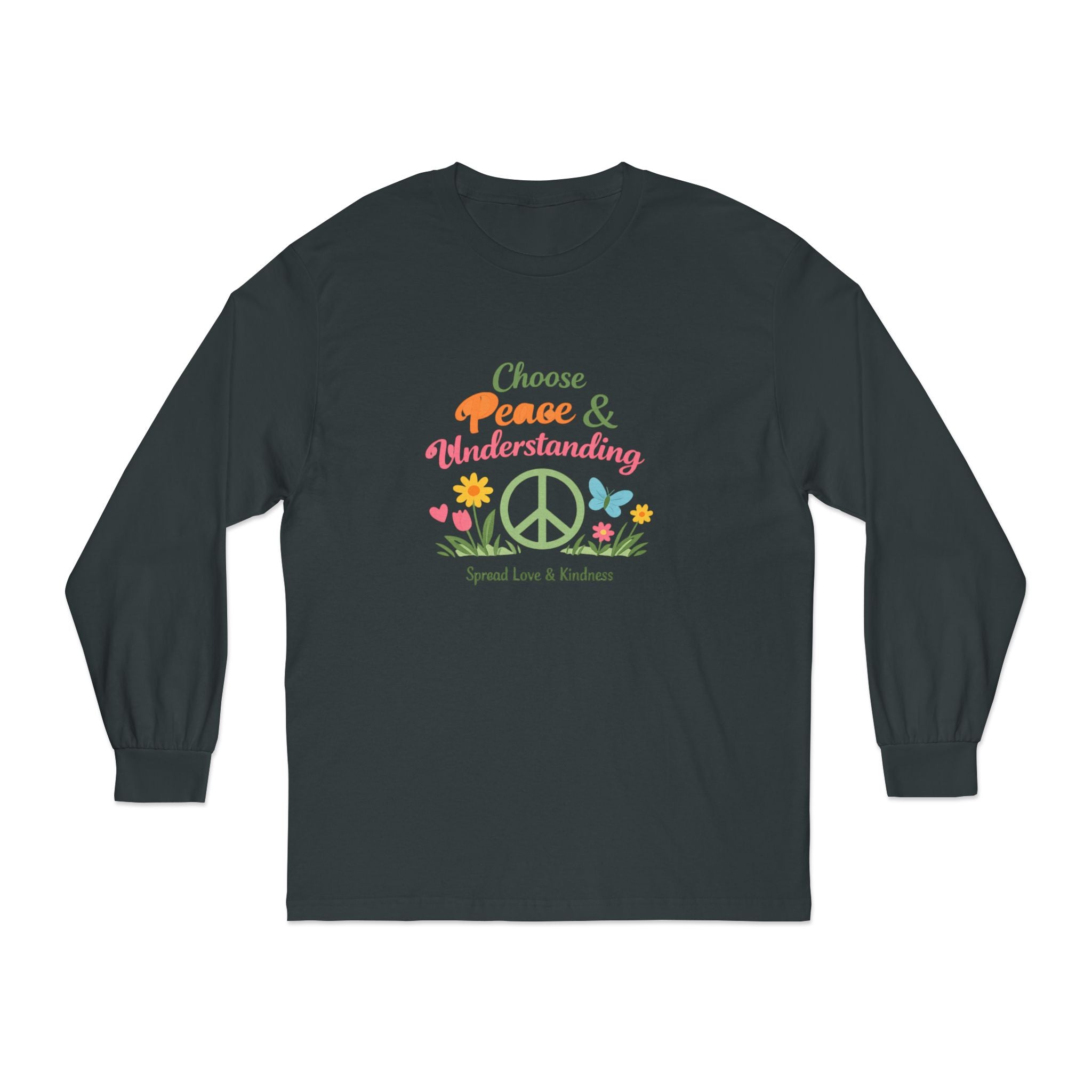 Peace & Understanding Long Sleeve Tee — "Choose Peace & Understanding" Floral Peace Sign Shirt