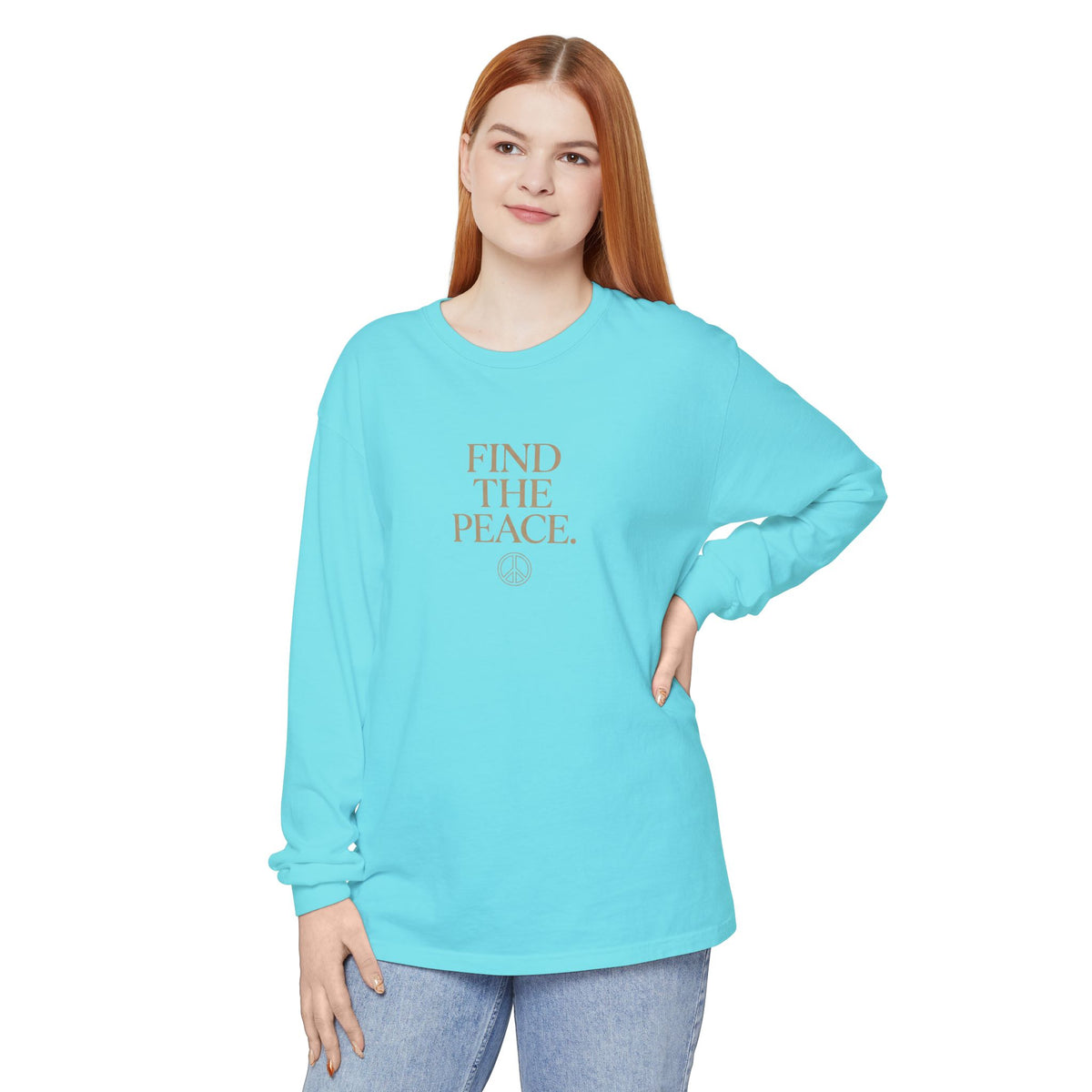 Find The Peace Long Sleeve Tee — Minimal Peace Sign Graphic