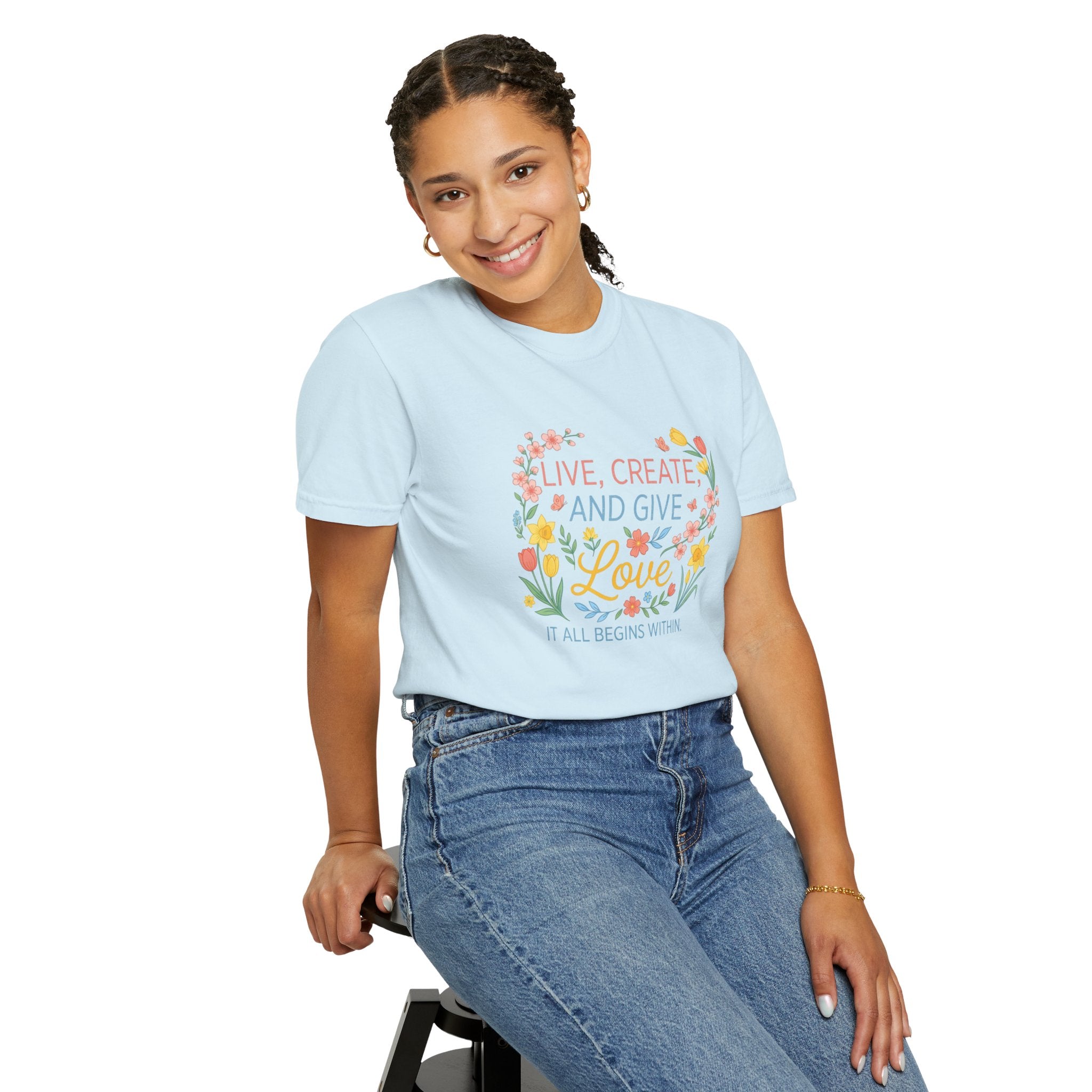 “Live, Create, Love” Avant‑Floral Fashion Tee