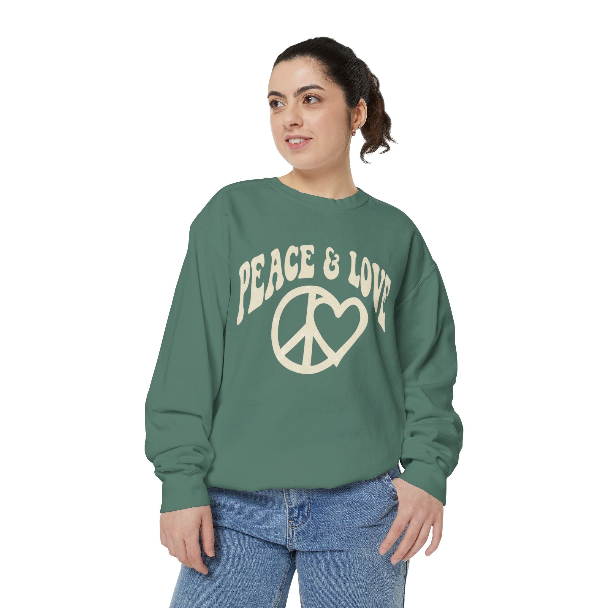 Peace & Love Sweatshirt — Retro Peace Heart Graphic Crewneck