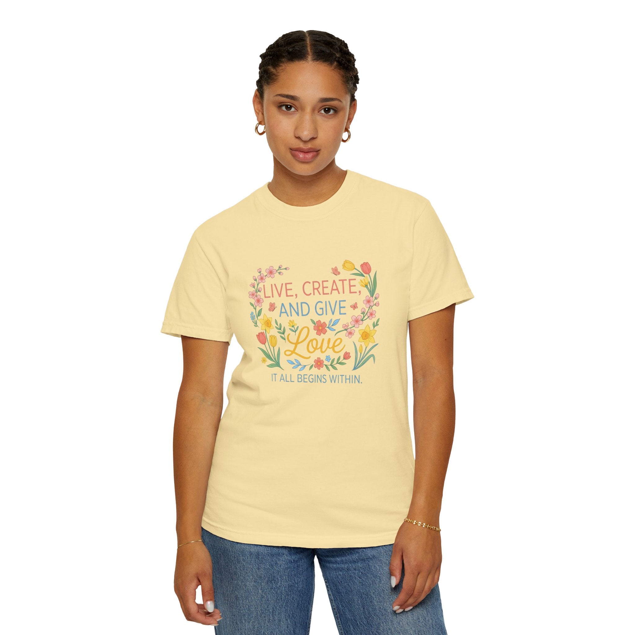 “Live, Create, Love” Avant‑Floral Fashion Tee