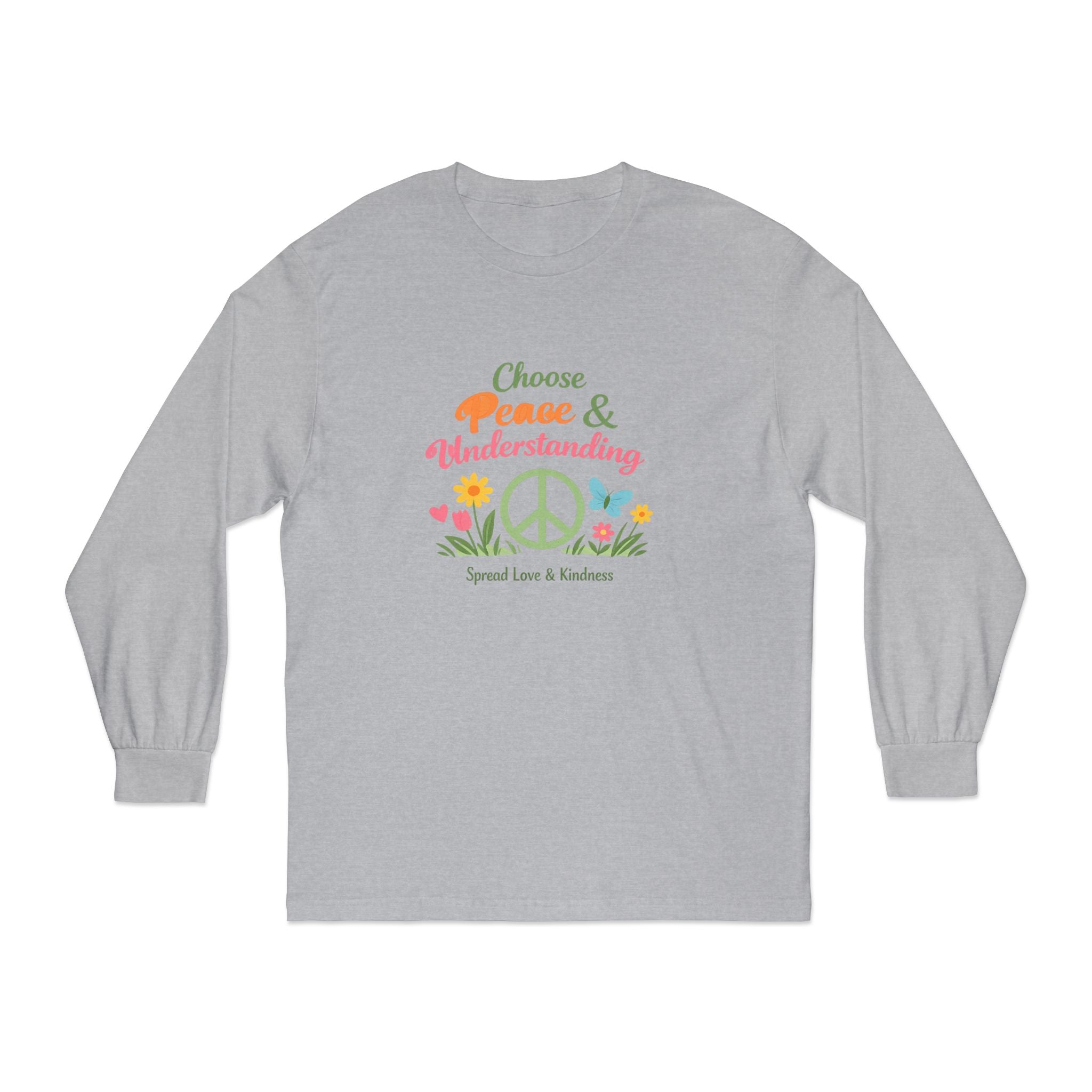 Peace & Understanding Long Sleeve Tee — "Choose Peace & Understanding" Floral Peace Sign Shirt