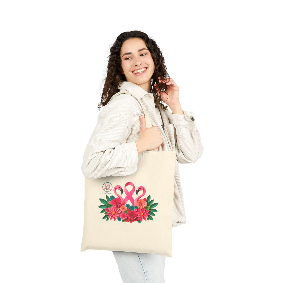 305 Pink Pack Flamingo & Floral Cotton Canvas Tote Bag – Limited Edition