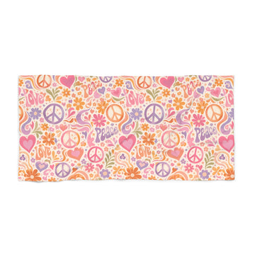 Hippie Peace Floral Beach Towel – Retro Heart & Peace Sign Surf Towels