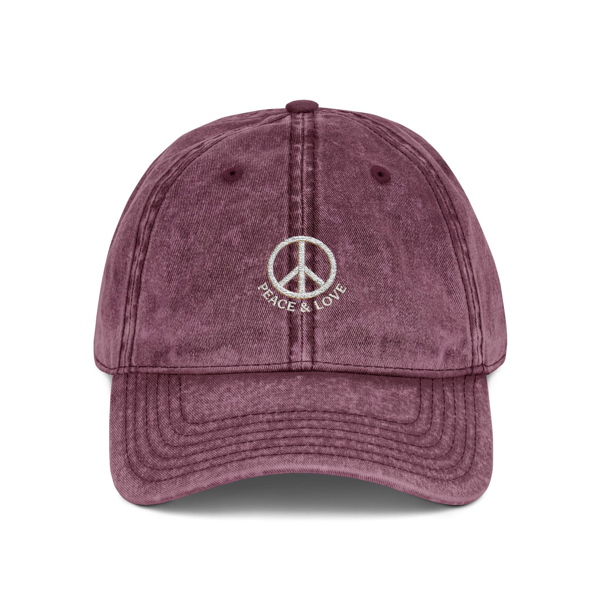 Vintage Embroidered Peace Sign Cap — "Peace & Love" Washed Baseball Hat