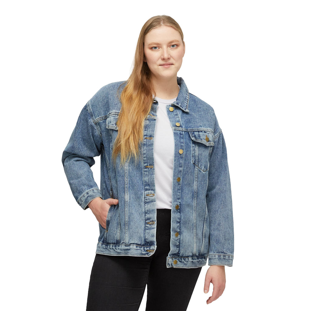 Women's Denim Jacket with Floral Peace Sign Embroidery – Boho Retro Jean Jacket