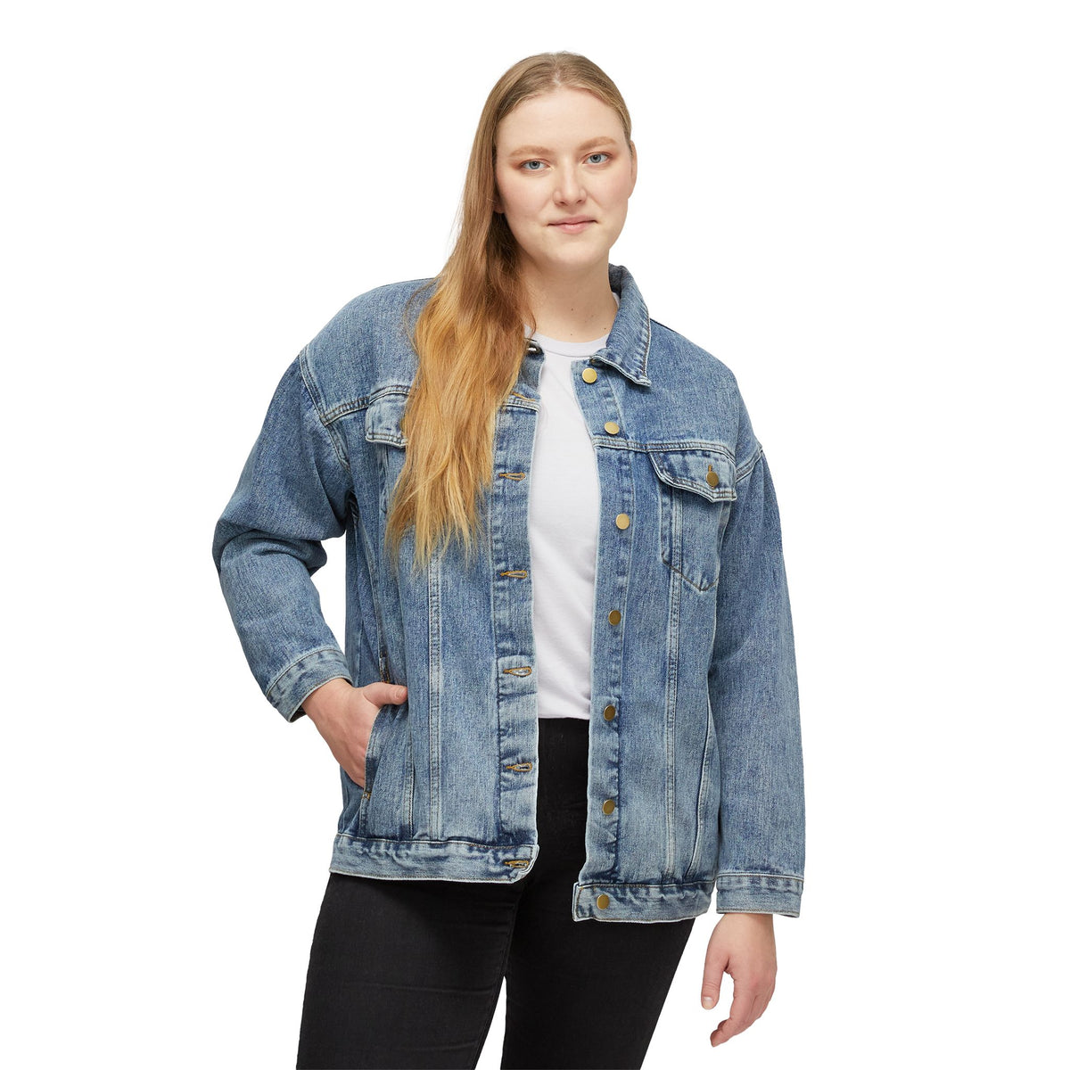 Women's Denim Jacket with Floral Peace Sign Embroidery – Boho Retro Jean Jacket