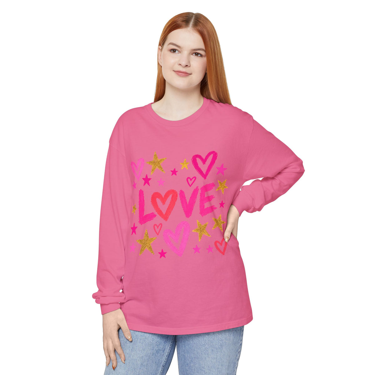 The Golden Heart Long Sleeve — Pink & Gold Graphic Tee