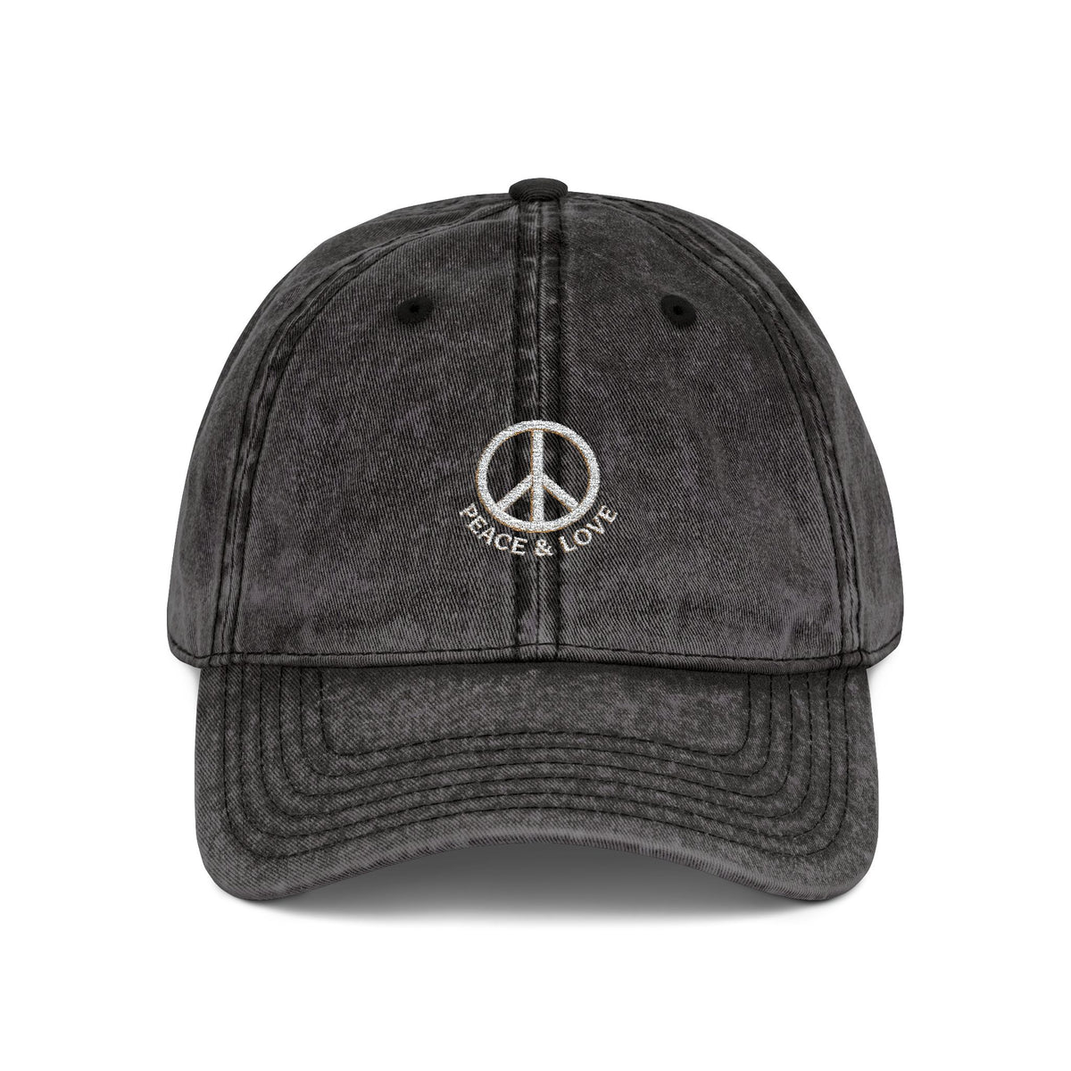 Vintage Embroidered Peace Sign Cap — "Peace & Love" Washed Baseball Hat