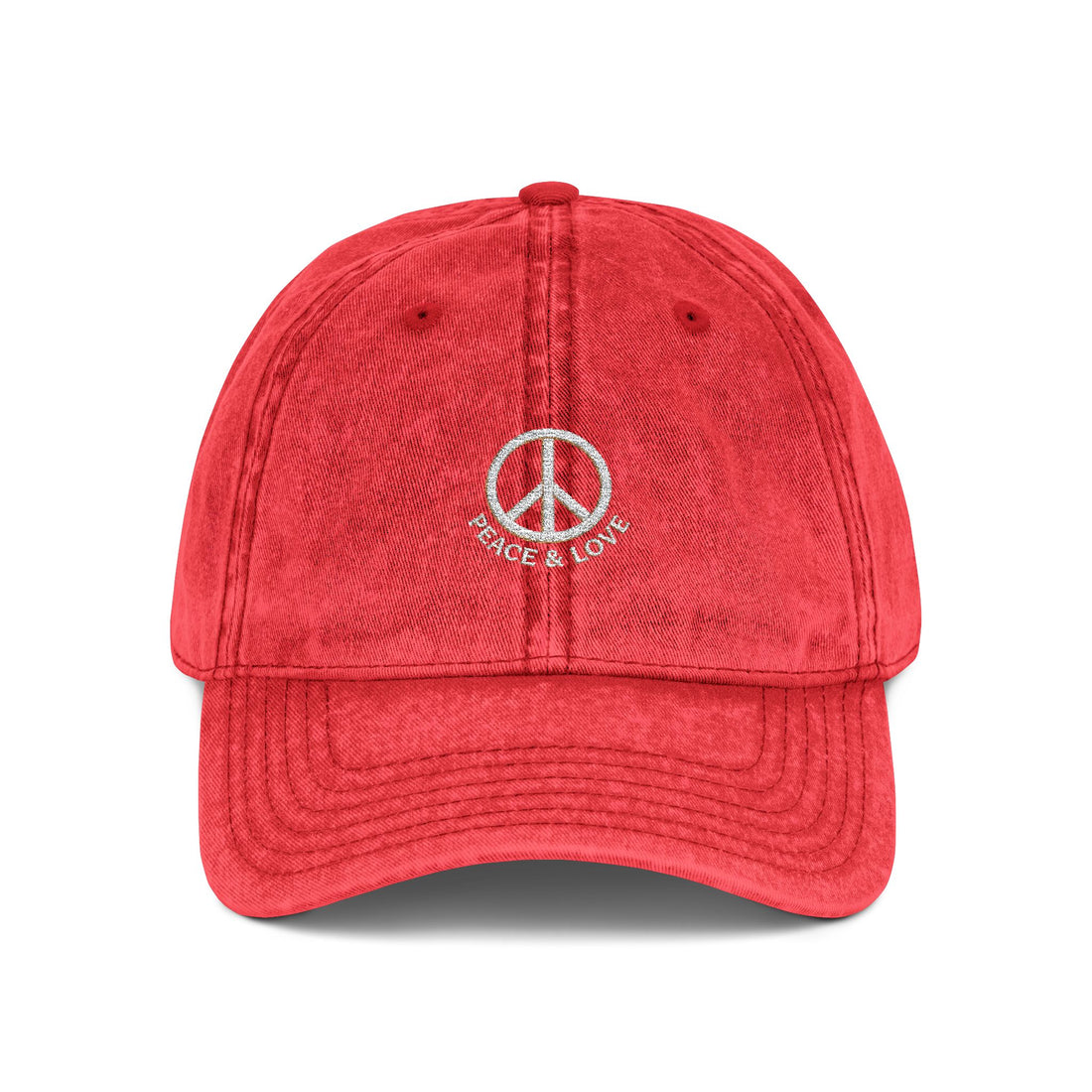 Vintage Embroidered Peace Sign Cap — "Peace & Love" Washed Baseball Hat