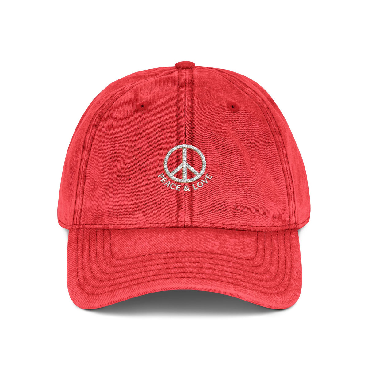 Vintage Embroidered Peace Sign Cap — "Peace & Love" Washed Baseball Hat