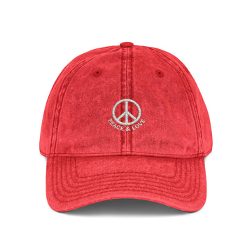 Vintage Embroidered Peace Sign Cap — "Peace & Love" Washed Baseball Hat