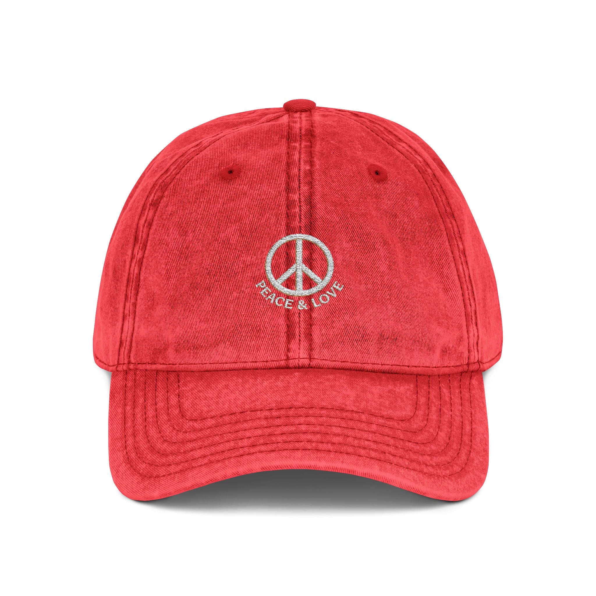 Vintage Embroidered Peace Sign Cap — "Peace & Love" Washed Baseball Hat