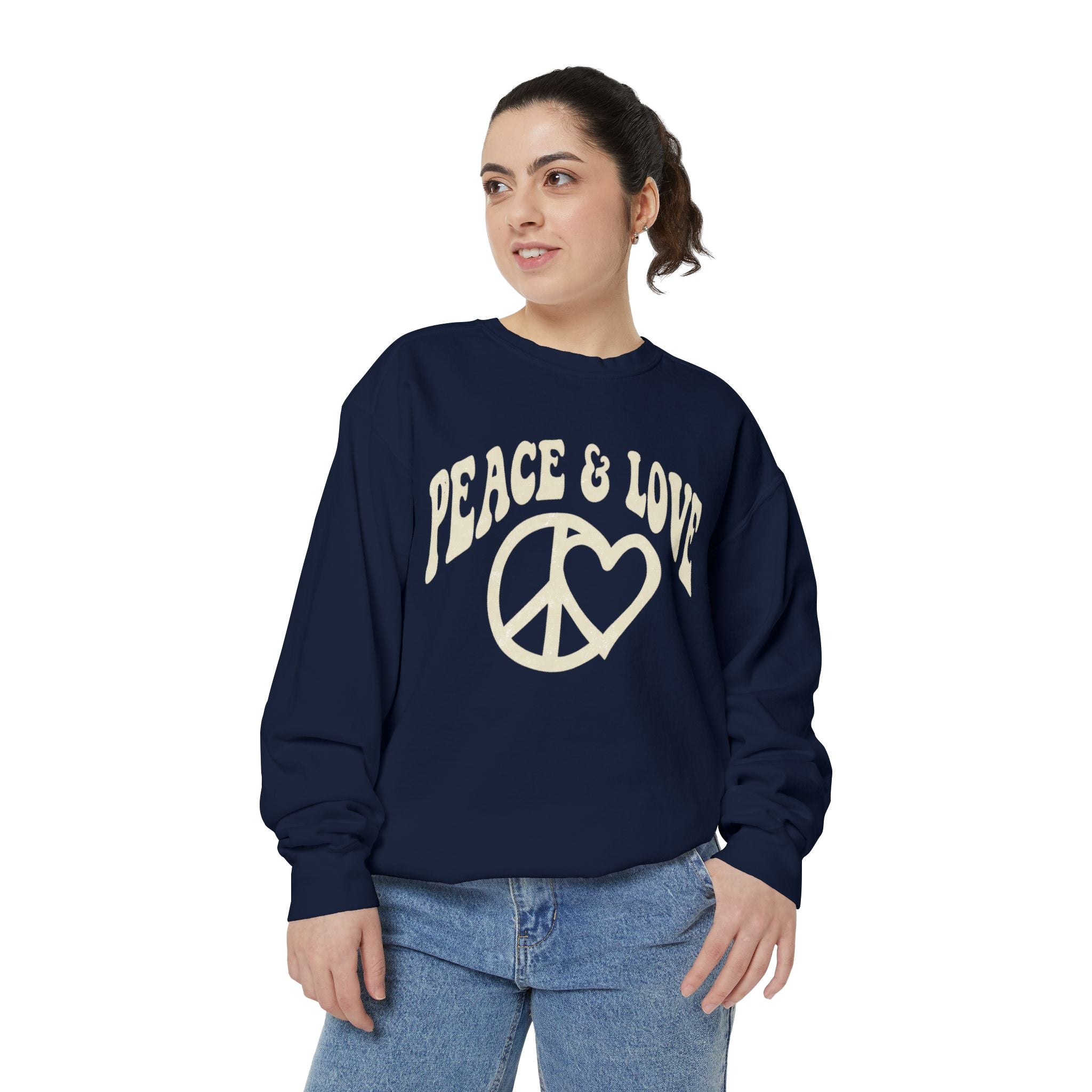 Peace & Love Sweatshirt — Retro Peace Heart Graphic Crewneck