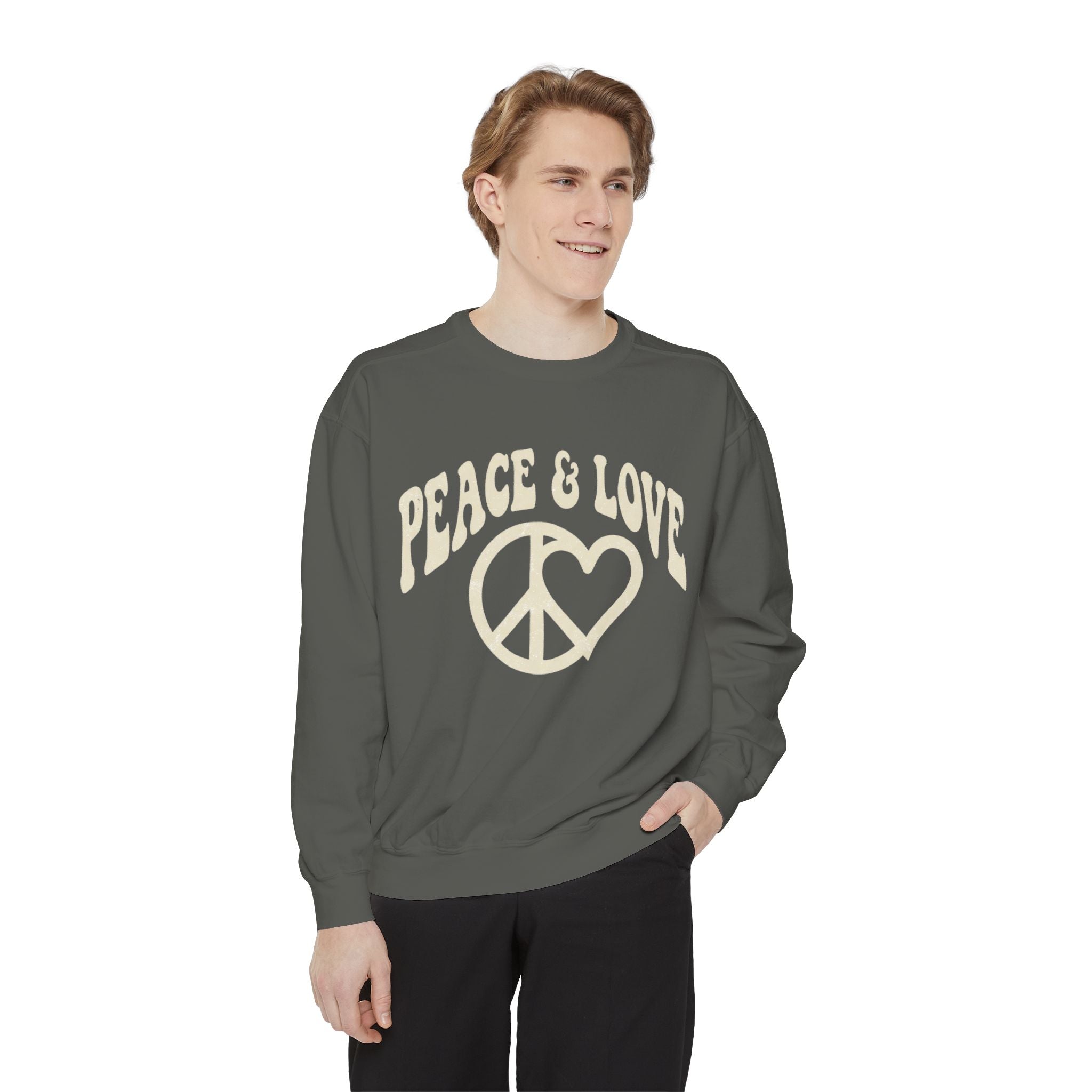 Peace & Love Sweatshirt — Retro Peace Heart Graphic Crewneck