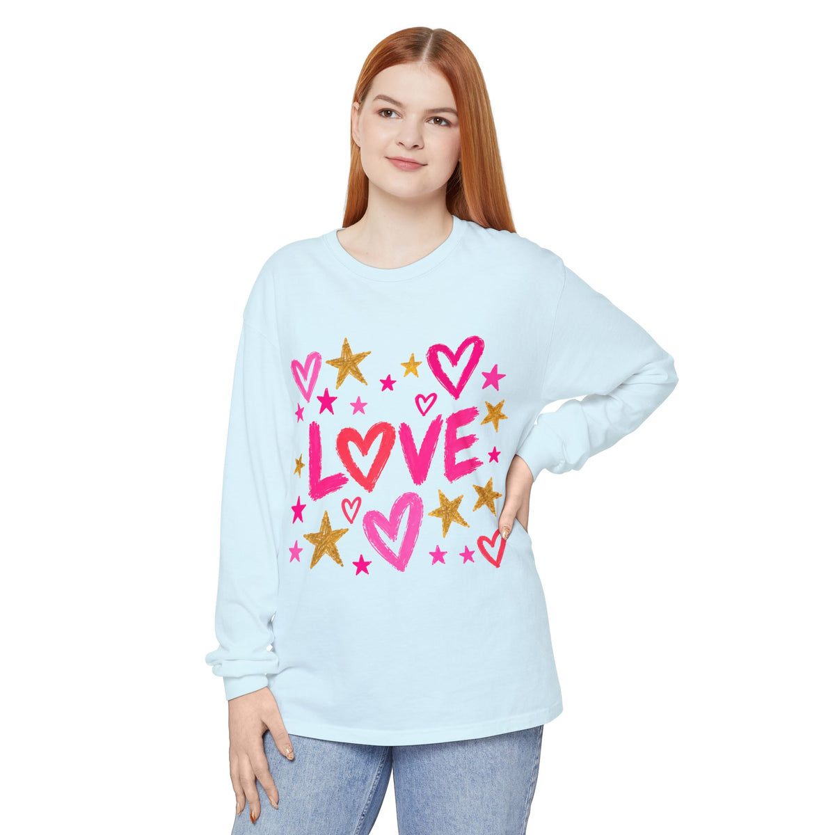 The Golden Heart Long Sleeve — Pink & Gold Graphic Tee