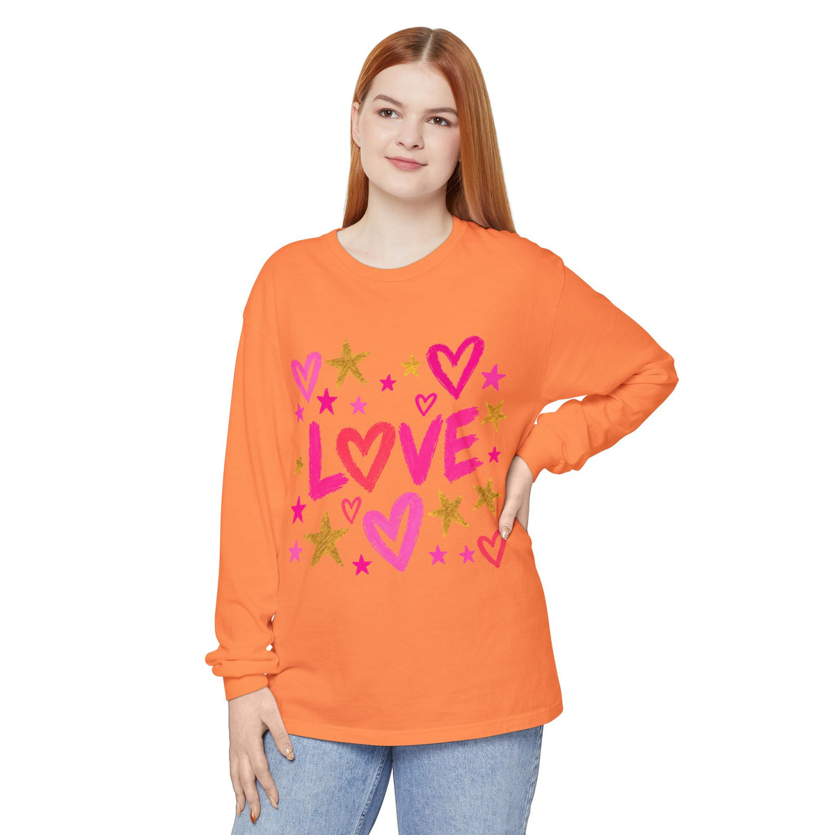 The Golden Heart Long Sleeve — Pink & Gold Graphic Tee